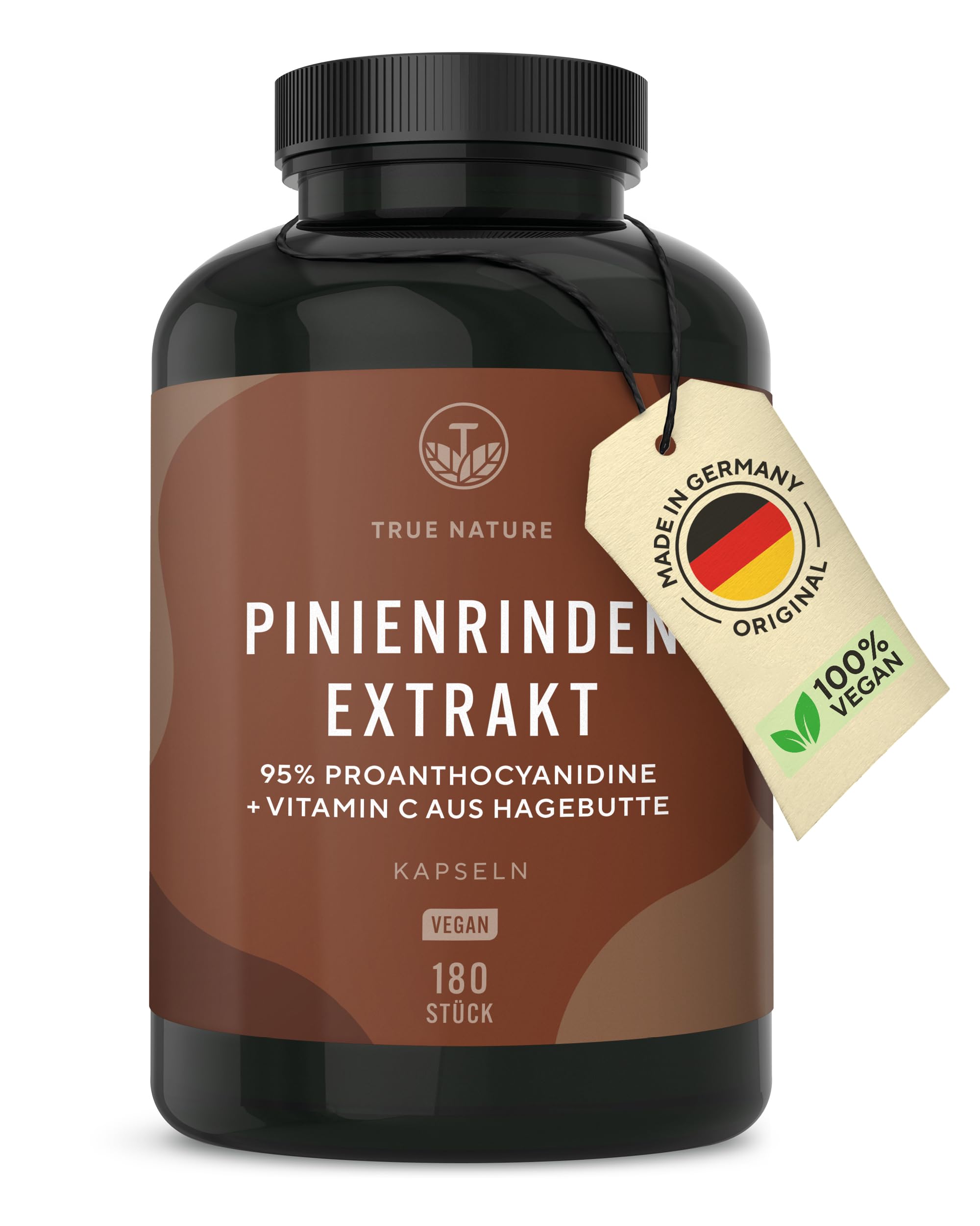 Pinienrindenextrakt Kapsel hochdosiert - 660mg für 180 Tage - Kiefernrindenextrakt mit Proanthocyanidien + natürliches Vitamin C - Premium: Französische Seekiefer - Ohne Zusätze - TRUE NATURE