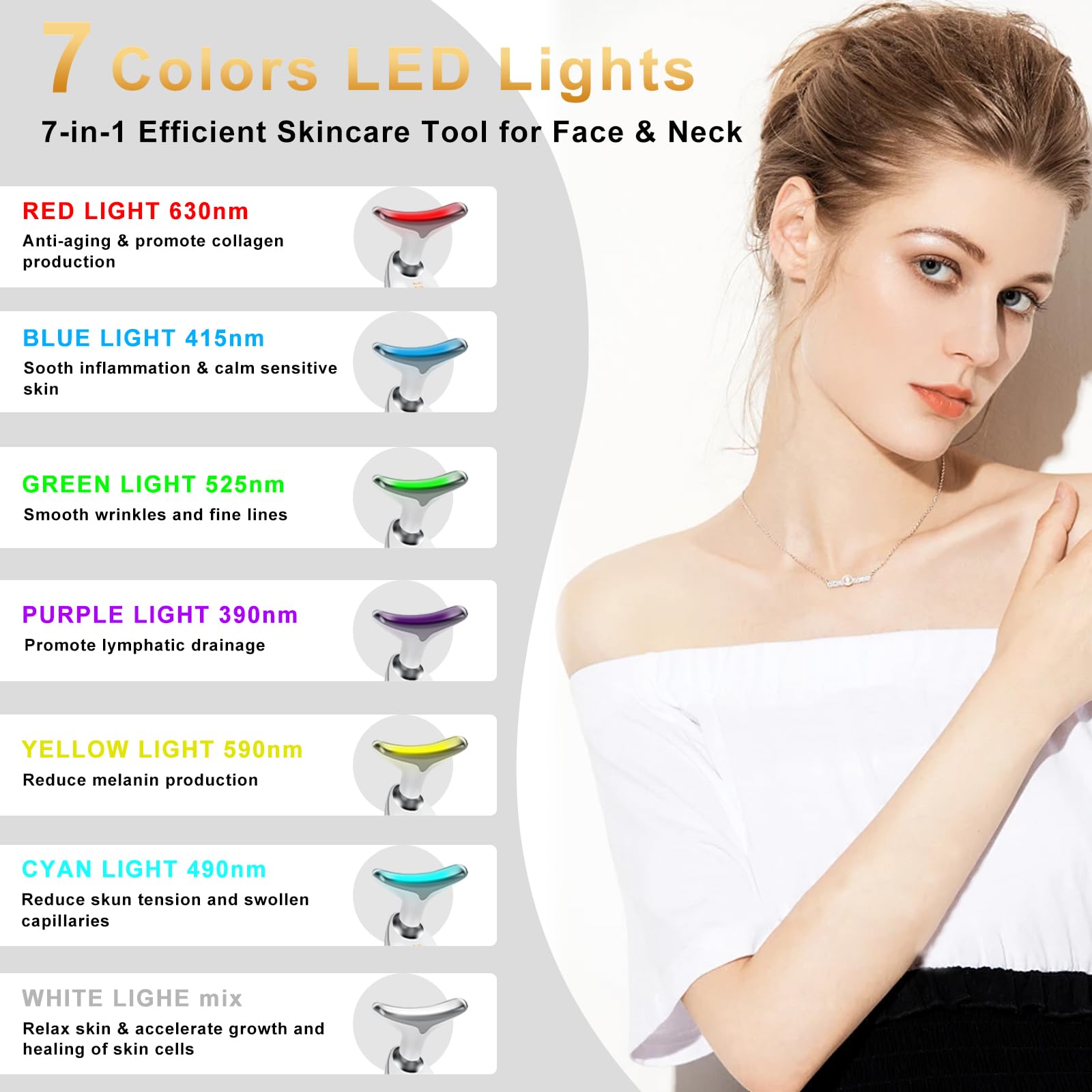 Yolopim Neck Face Massager, 7 Color Facial Massager with Non-Slip Design, White 1