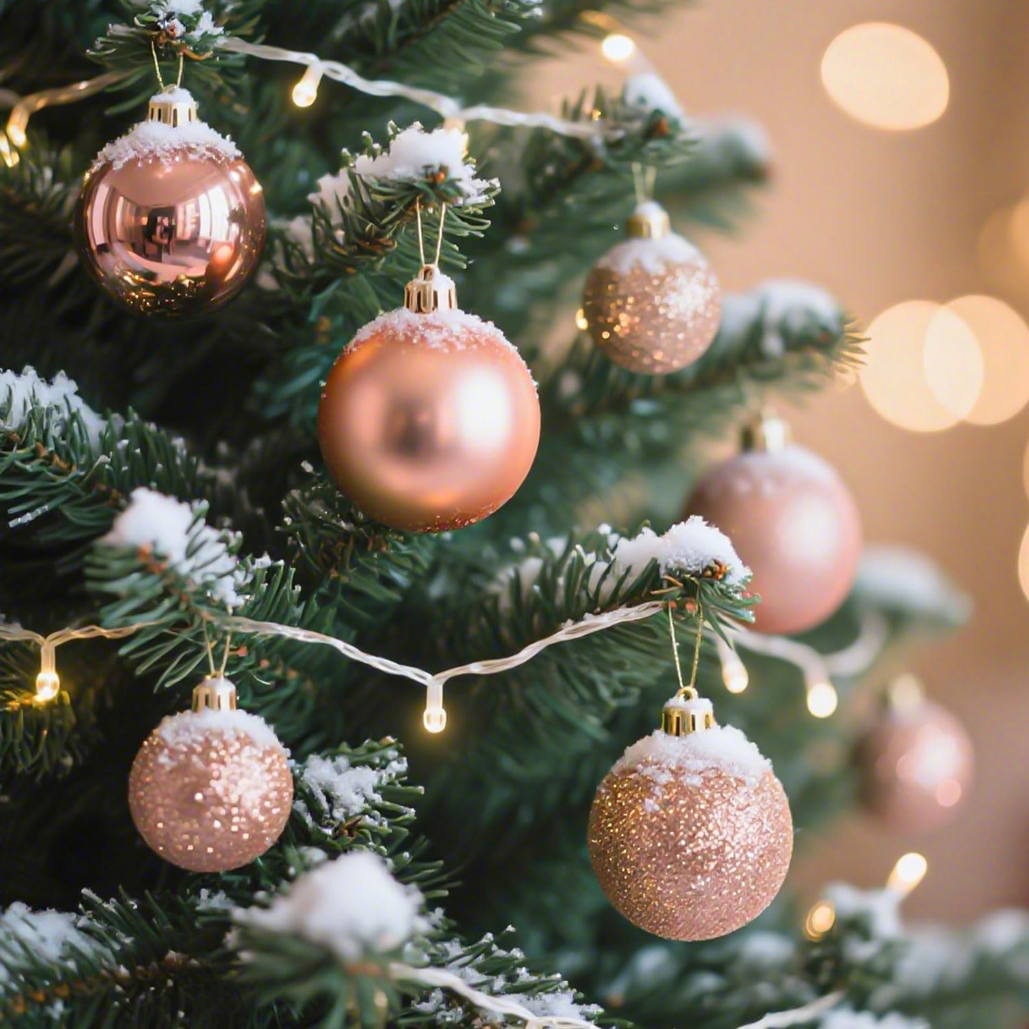 Weihnachtskugeln 101stück Kunstoff Christbaumkugeln Set, Christbaumkugeln Roségold Matt, Glänzend, Glitzernd mit Tannenzapfen Weihnachtsbänder für Weihnachtsbaum Deko Party, Haus Dekoration