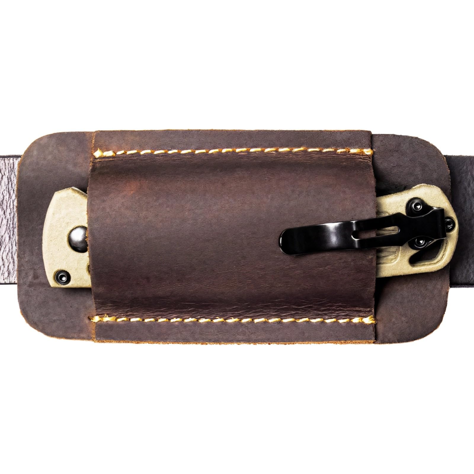 Brown Leather Folding Knife Case with Belt Loop, Handmade Multitool Pouch in Cowhide, Everyday Carry Sheath with Secure Stitching