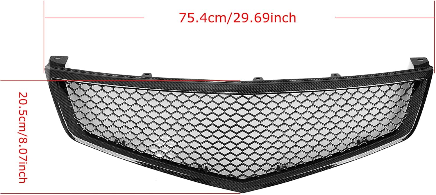 Front Bumper Hood Grille Grill Mesh Cover For Acura TSX 2006-2008 Glossy Black Carbon Fiber Look Matte Black