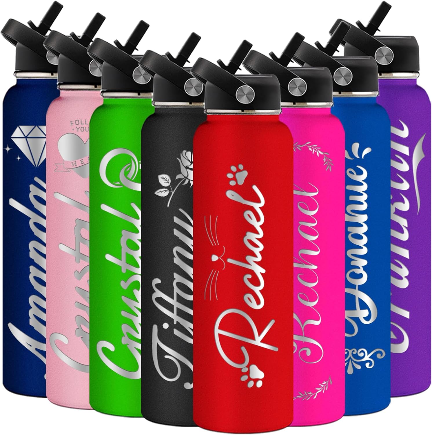 Busparst Custom Engraved Water Bottle Insulated with Straw