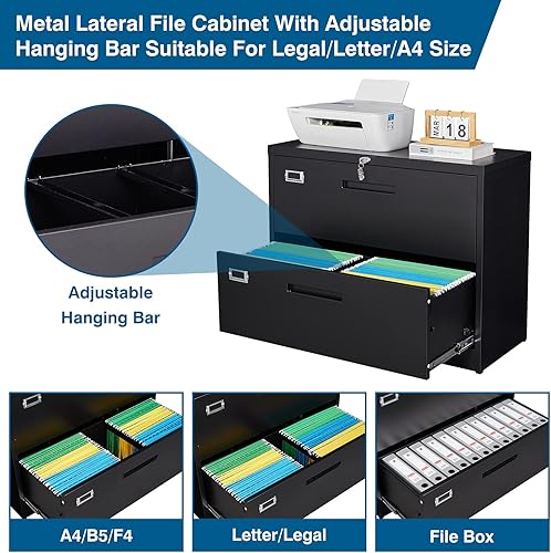 Vista 64 de Archivador de metal con cajón, archivador lateral vertical con cerradura, archivador con gabinete de almacenamiento para oficina en casa, gabinete