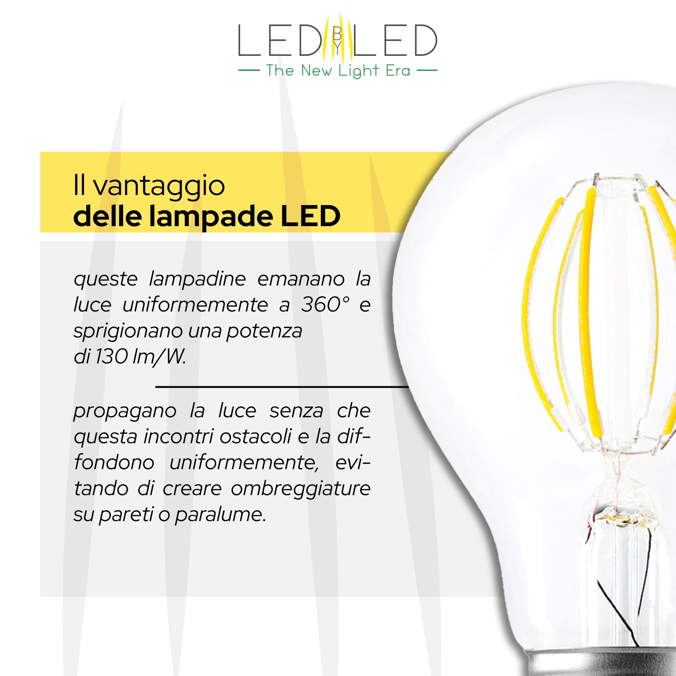 Lampadina Goccia 6W Pari a 60W, E27, Vetro Trasparente, 2700K Luce Calda, Filamento Curvo, 780 Lumen, Pack 10 Pezzi