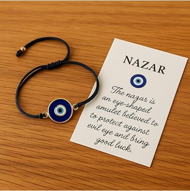 Unisex El Yapımı Nazar Boncuklu Bileklik, M, Nzr0101, Siyah, Üniseks Yetişkin