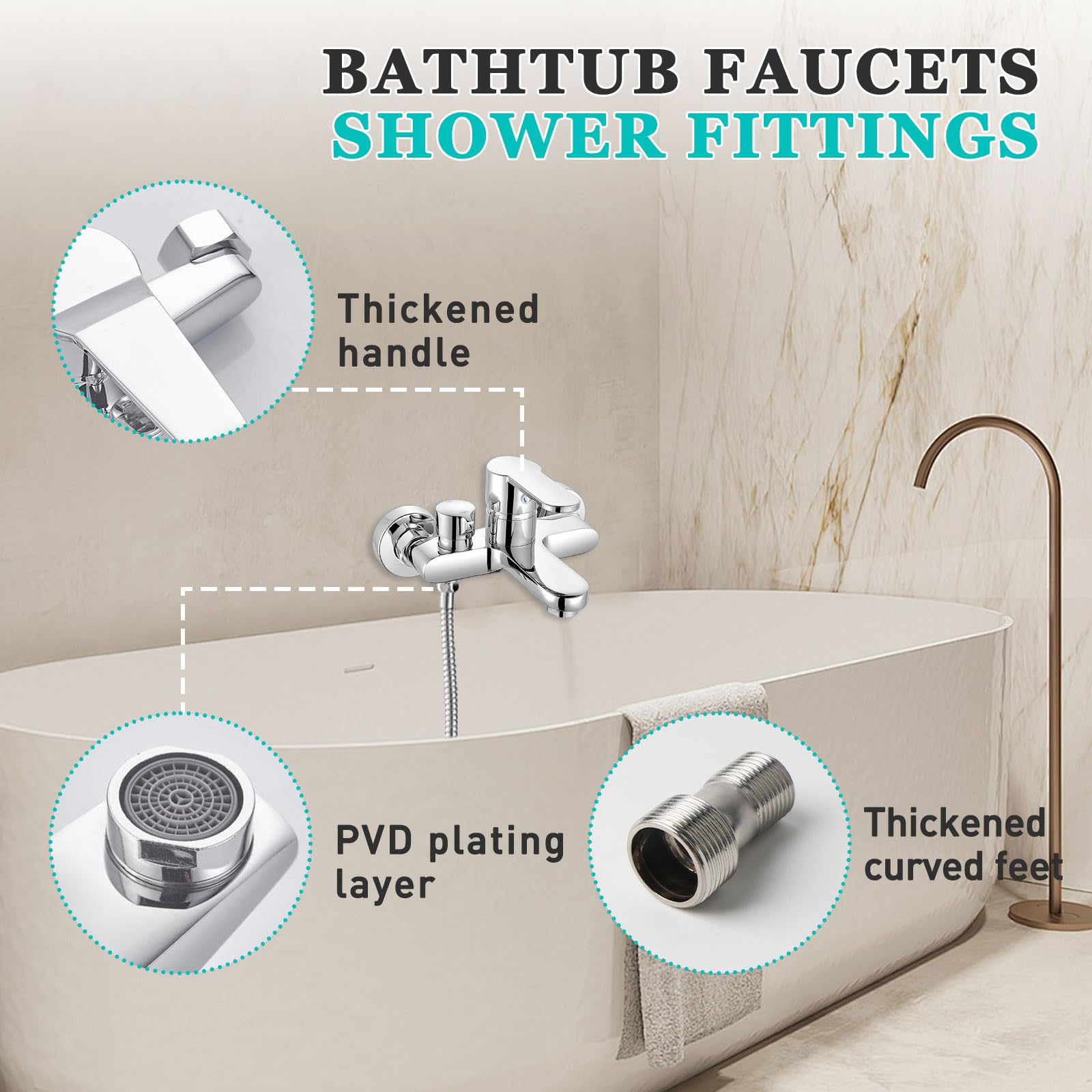 Mischbatterie Badewanne Kit, Badewannenarmatur, Heiß und Kalt Wasserhahn Badewanne mit Montagezubehör, Badewanne Einhebel Wandmontage Duscharmatur für Dusche und Wanne
