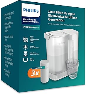 Philips Water Instant Jarra filtrante (3 L) – 3× filtro Anticalc+ – Reduce la cal y el cloro, mejora el sabor de las bebidas calientes (Packaging may vary)