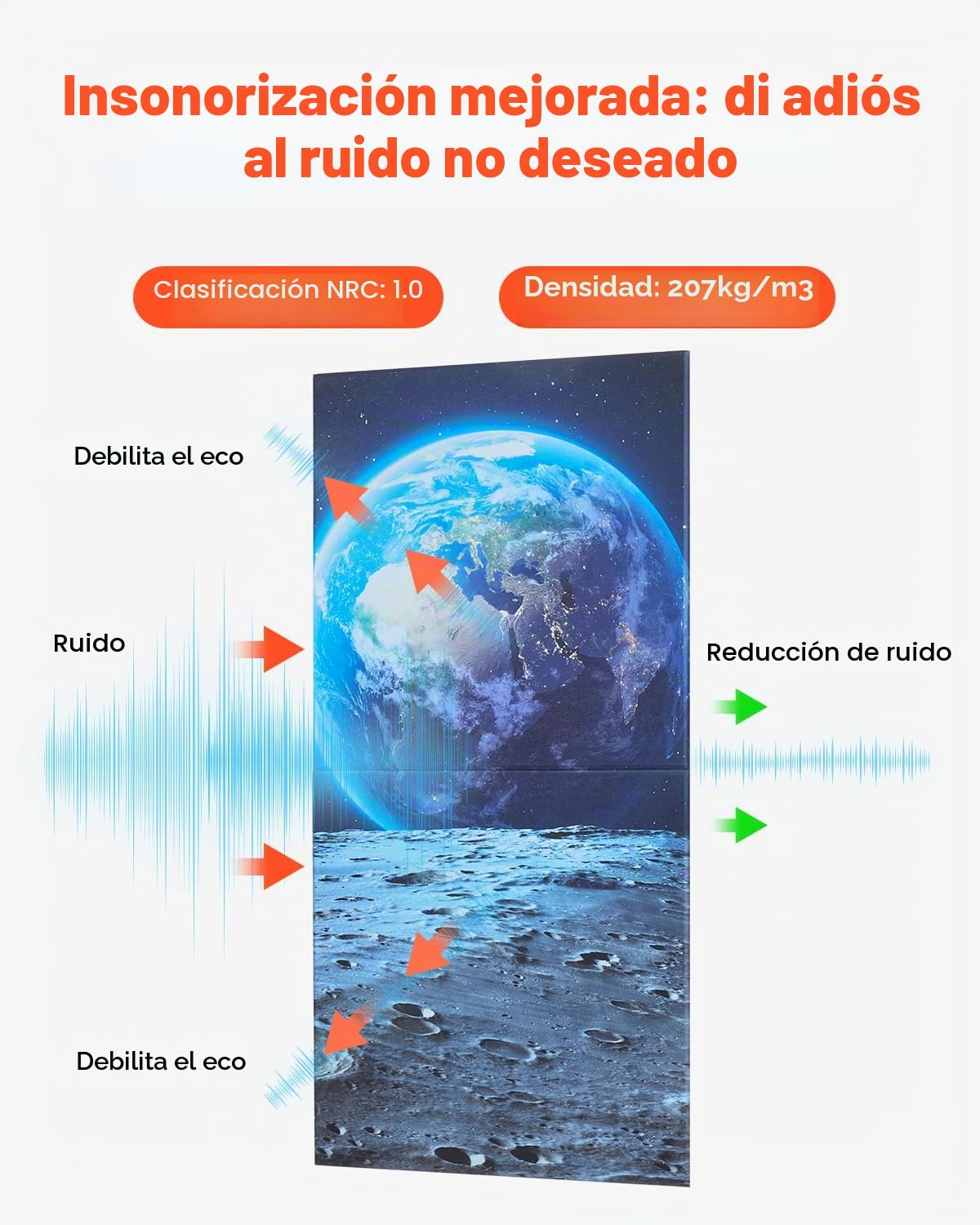 VEVOR Paneles Acústicos Artísticos, 6 uds, 600 x 600 x 10 mm, Baldosas de Pared Insonorizadas, Absorbentes de Sonido Decorativos Autoadhesivos para el Hogar, Oficina, Estudio, Teatro, Tierra
