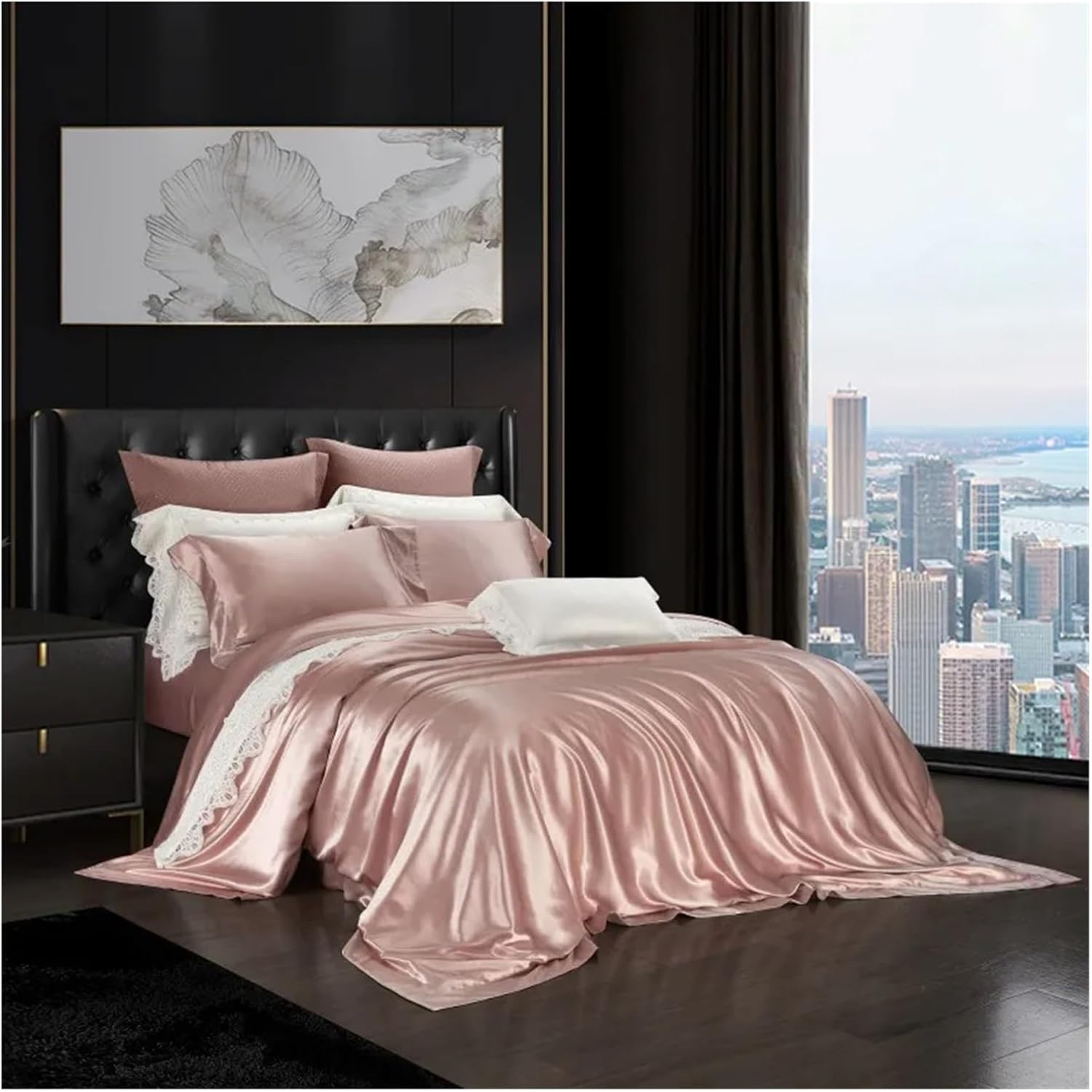 Silk Bedding Sets 106''x90''and 90'x90''US Size Duvet Cover Plaid Bed Linen Pillowcase 4pcs,Bed