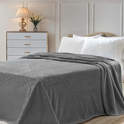 Superior - Manta con estampado de lunares, 100% forro polar, color metálico, Microfibra, gris, gemelo