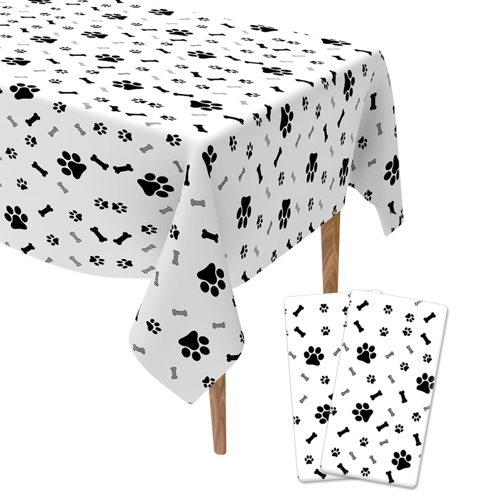 Paw Print Tablecloth, 2 Pack 54 x 108 Inches, Disposable Plastic Rectangle Table Cloth Cover, Puppy Dog Themed Birthday Party Favors Supplies, Pawty