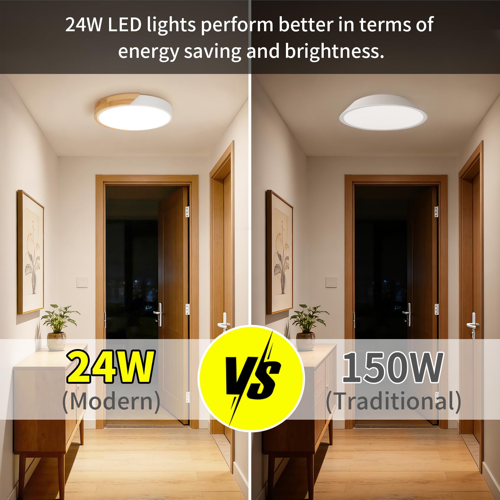 Plafoniera LED Soffitto In Legno Di Quercia - 24W 4500K, Luce Naturale, ø30 Cm, Per Camera E Soggiorno - 3