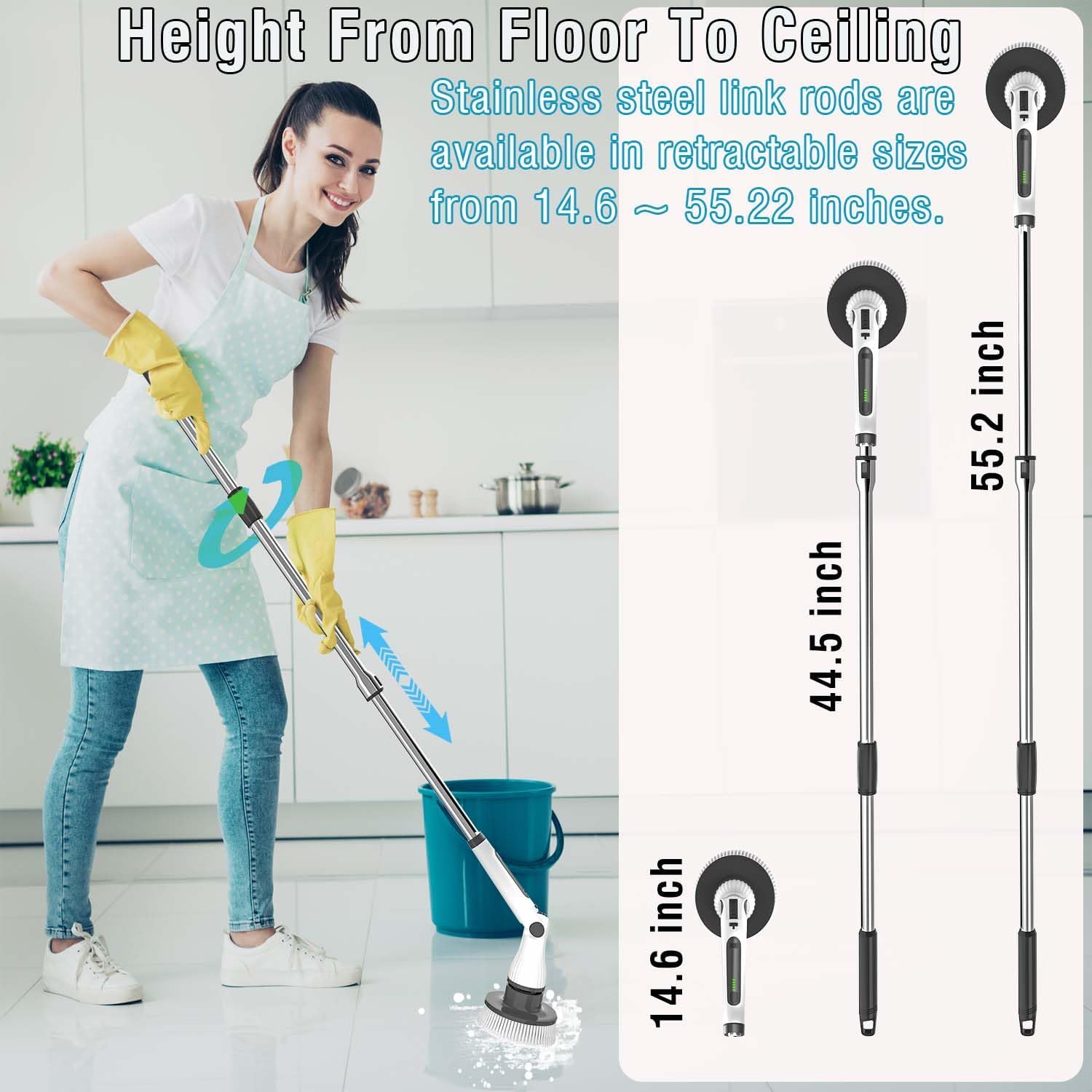 MGLSDeet Cepillo de limpieza eléctrico giratorio, cepillo de limpieza inalámbrico portátil recargable, 7 cabezales de nailon reemplazables para baño, cocina, azulejos, fregadero, ventana, suelo,