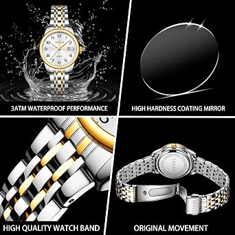 Taxau Womens Watch with Stainless Steel Strap - Quartz Analog Wrist Watch Waterproof - Fashion Ladies Dress Watches for Ladies