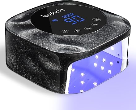 Lavinda UV Light for Gel Nails, Rechargeable LED Nail Lamp Cordless Nail Light with Cat-Eye Finish and LCD Display, Professional Fast Drying Nail Dryer for Salon Use-Black