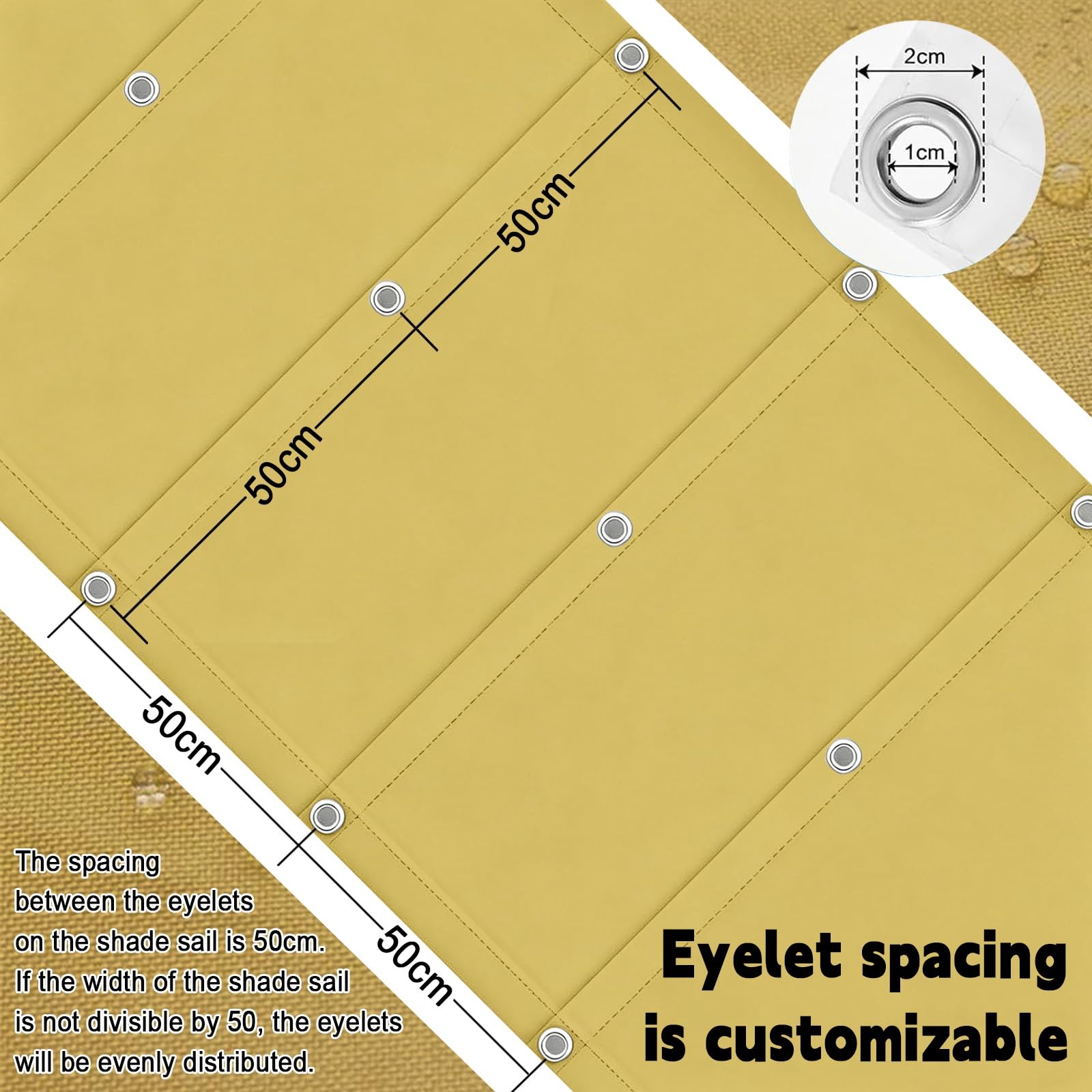 Toldo Retráctil Ondulado 100 x 1050 cm con Ojales y Cuerda, Vela Sombra Impermeable y Rectangular con Bloqueo UV y Resistencia a Desgarros para Jardín Porche Patio Barbacoa, Amarillo Arena
