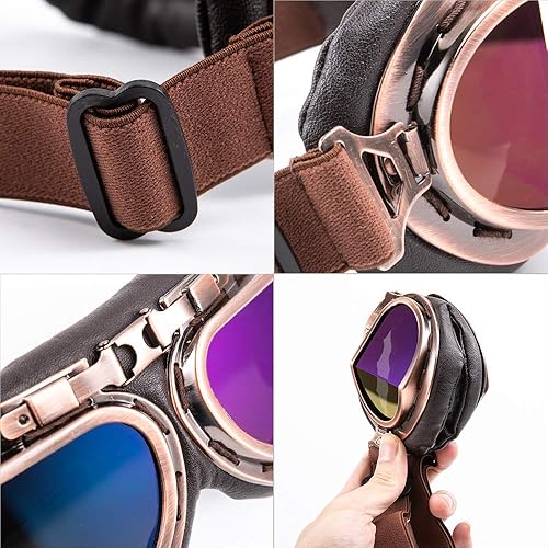 Miniatura 7 de evomosa Gafas Vintage para Motocicleta, Resistentes al Viento, Antivaho e Impacto, Protección UV, para Aviador, Piloto, Motocross, Gafas de Vuelo