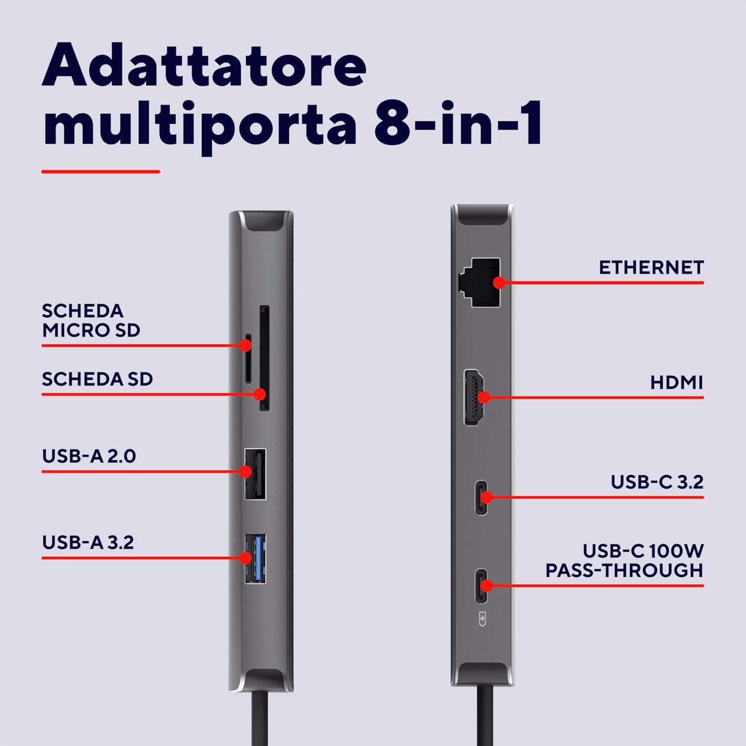 Vylor Hub USB C 8-in-1 Adattatore HDMI 4K@60Hz - Hub USB - Immagine 1