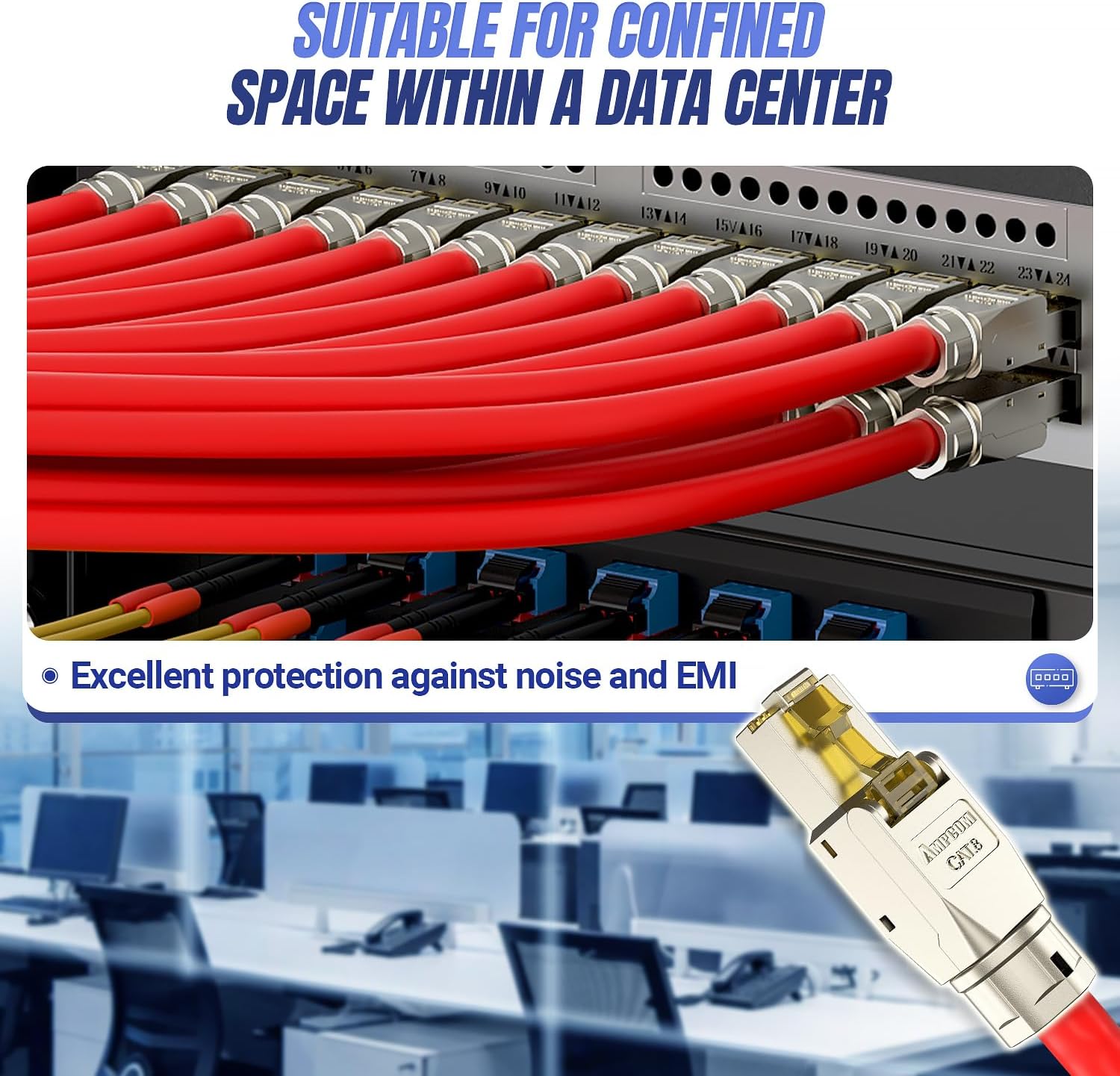 AMPCOM STP CAT8 RJ45 Connector Zinc-Alloy Tool-Free Ethernet Field Termination Modular Plug -6 Pack