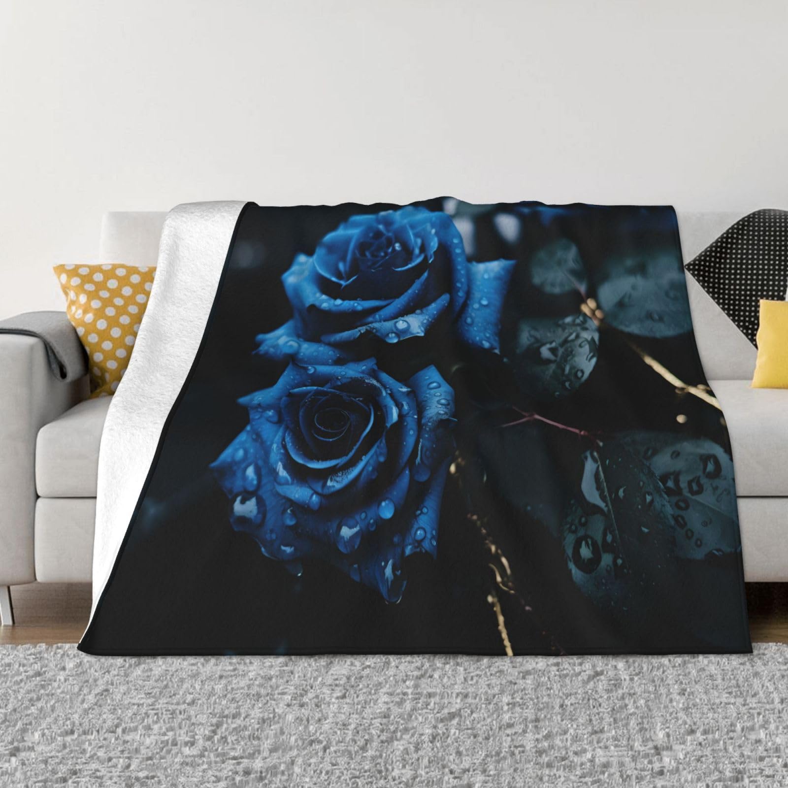 Couverture polaire imprimée roses bleues idée cadeau pour la maison