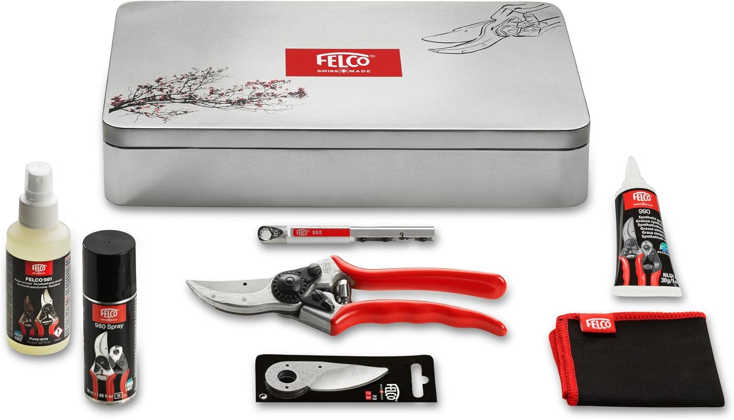 FELCO 933 Premium Pruning Kit – Includes 2, The Original Forged Aluminum Hand Pruner, Spare Blade, Sharpening Tool, Lubrication Spray & Cleaning Cloth | Swiss-Made Garden Tool Gift Set - Thumbnail 2