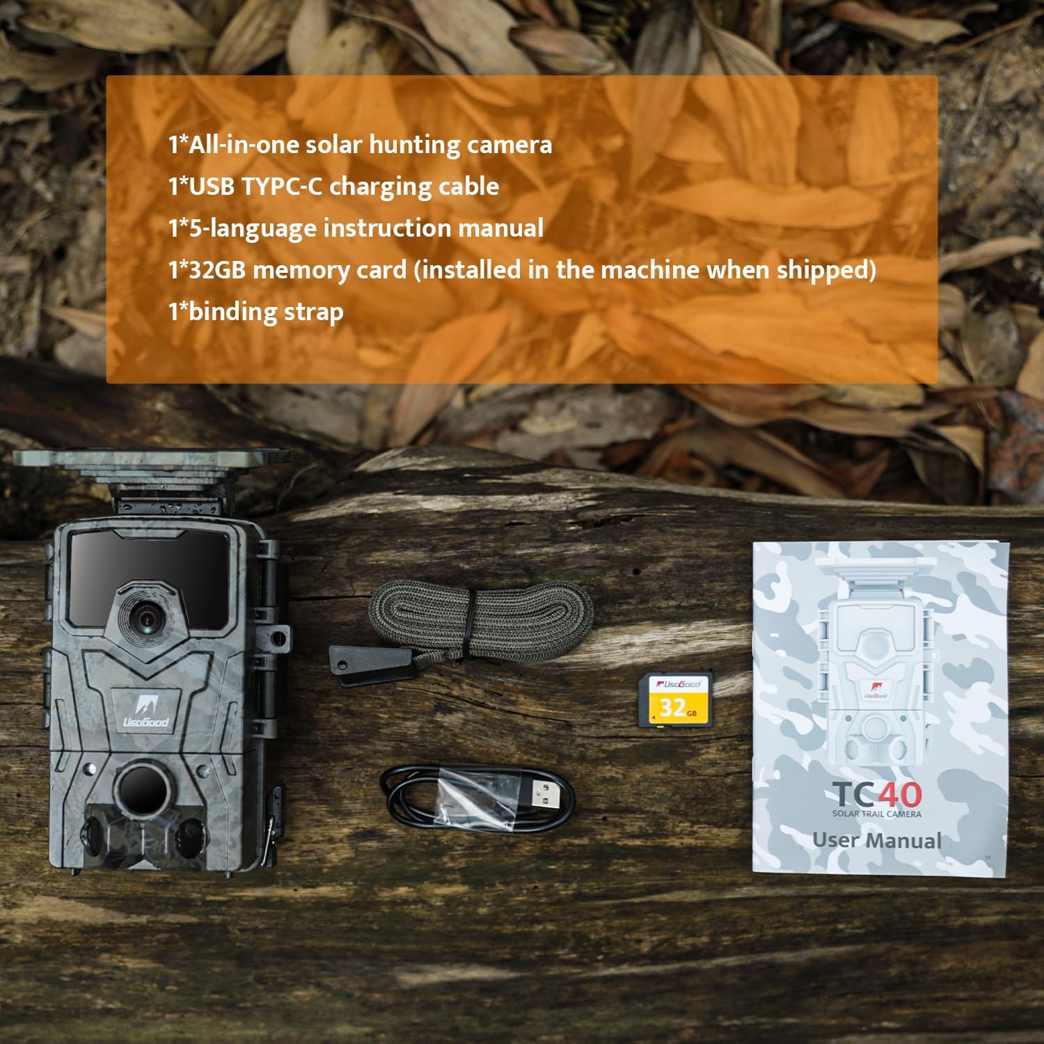 usogood 4K 48MP Trail Camera showing internal controls and screen