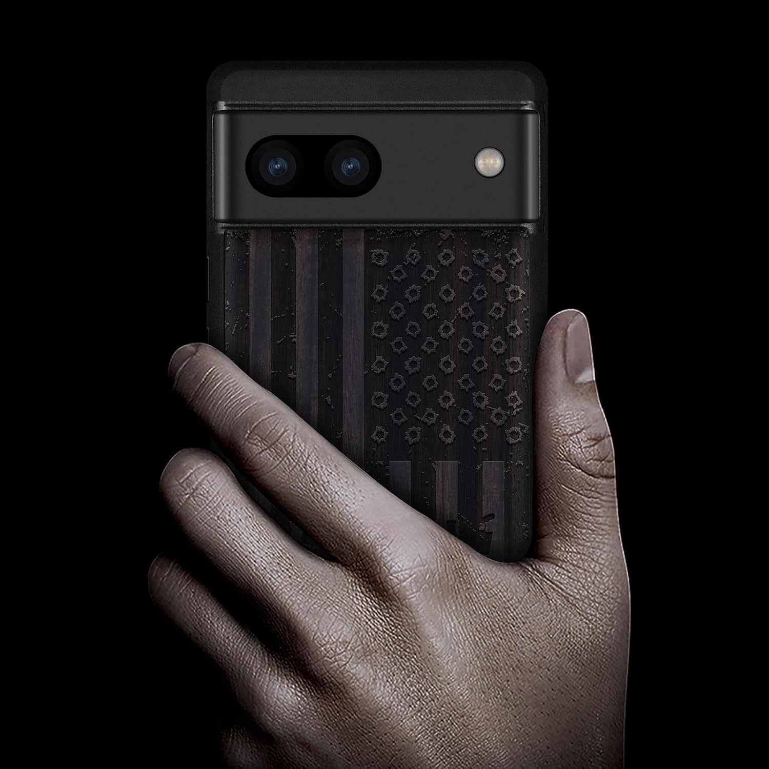 Carveit Wood Case for Pixel 8a Case [Natural Wood & Black Soft TPU] Shockproof Protective Unique Wooden Cover Compatible with Google Pixel 8a (Silent Rebellion: Flag of Firearms-Blackwood)