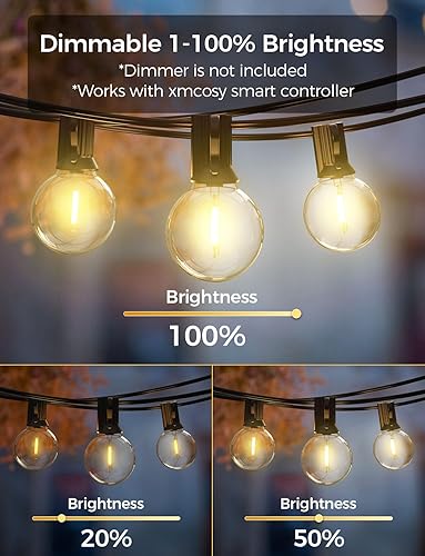 Miniatura 4 de XMCOSY+ Tira de luces para exteriores de 50 pies regulables G40 con 25+2 bombillas LED inastillables, luces colgantes impermeables para exteriores,