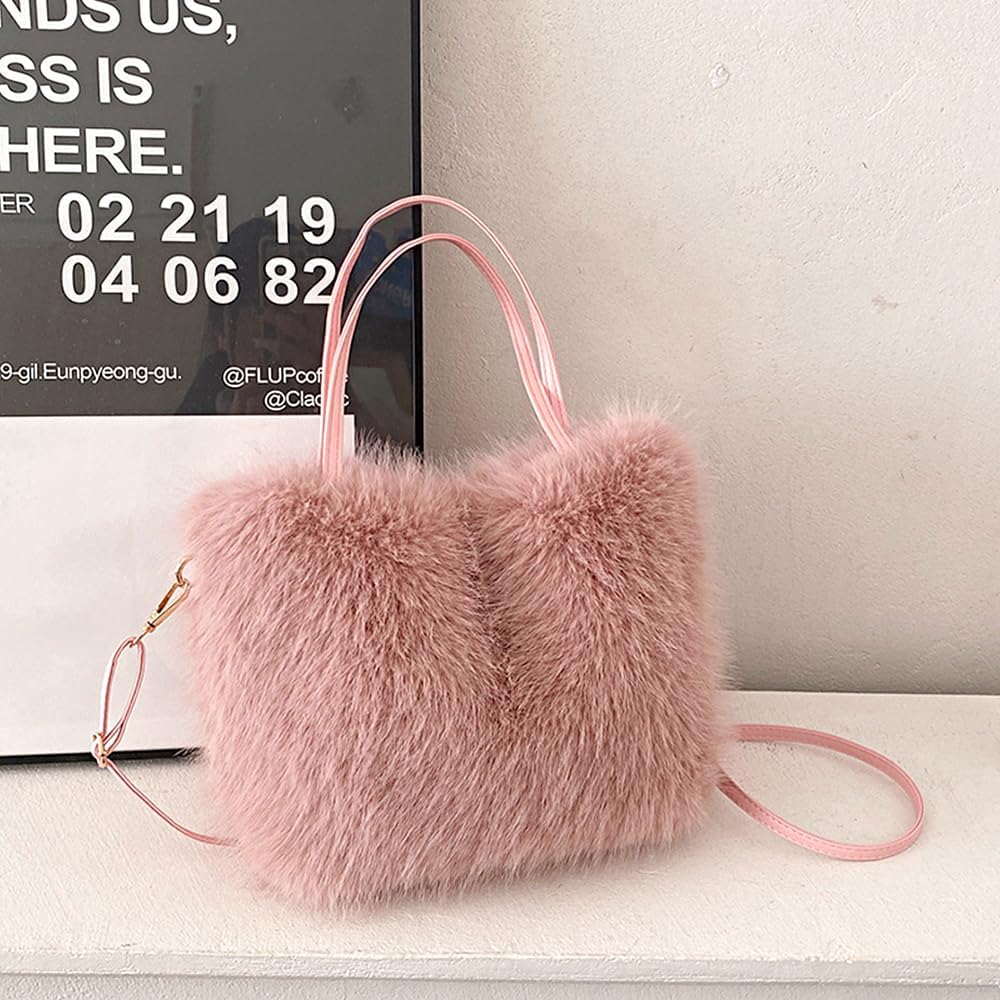 Womens Luxurious Cute Fluffy Faux Fur Clutch Shoulder Bag Wide Match Crossbody Handbag