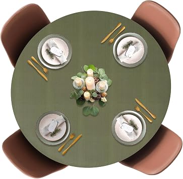 LAMINET Elastic Fitted Table Cover - Basketweave (Green) - Large Round - Fits Tables up to 45-56 Diameter