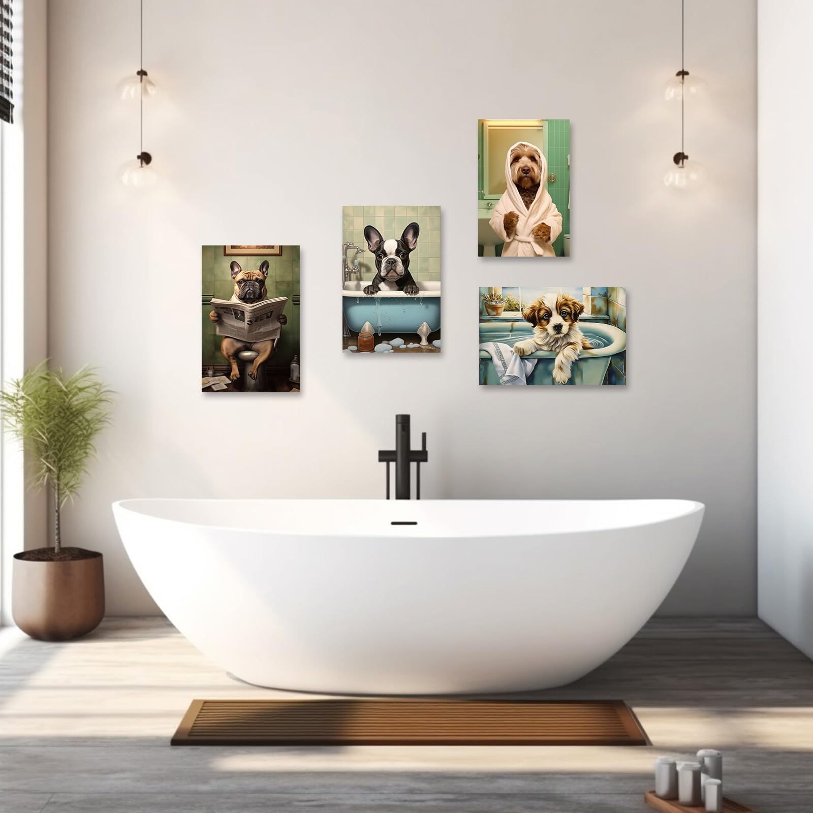 LPFNSF Quadro con Animali nella Vasca da Bagno, Divertente Stampa su Tela per Decorazione del Bagno, Senza Cornice (Cane, 20 x 30 cm