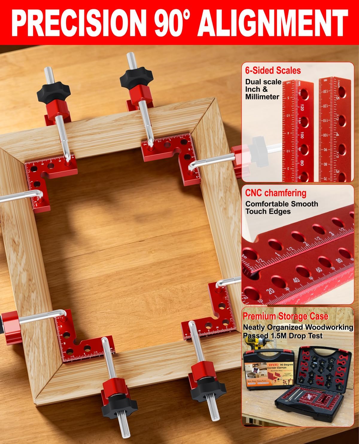 12 Pack Corner Clamps for Woodworking 90 Degree Corner Clamp with Box. | Aluminum Right Angle Clamps Set of (5.5",3.14" & 2.32"), Positioning Squares Tool for Cabinets, Picture Frames, Drawers.