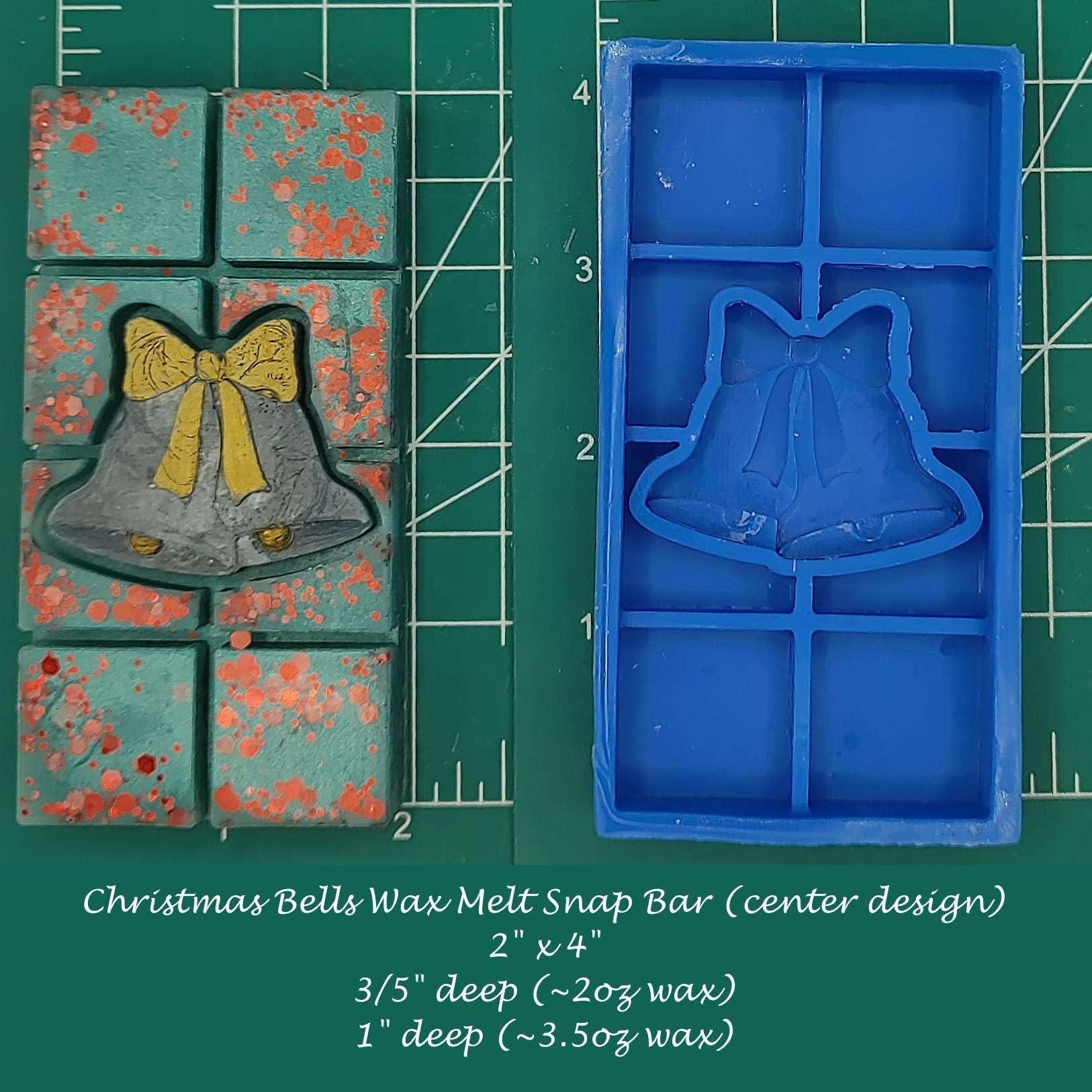 Christmas Bells Snap Out Center Wax Melt Snap Bar Silicone Mold - 1