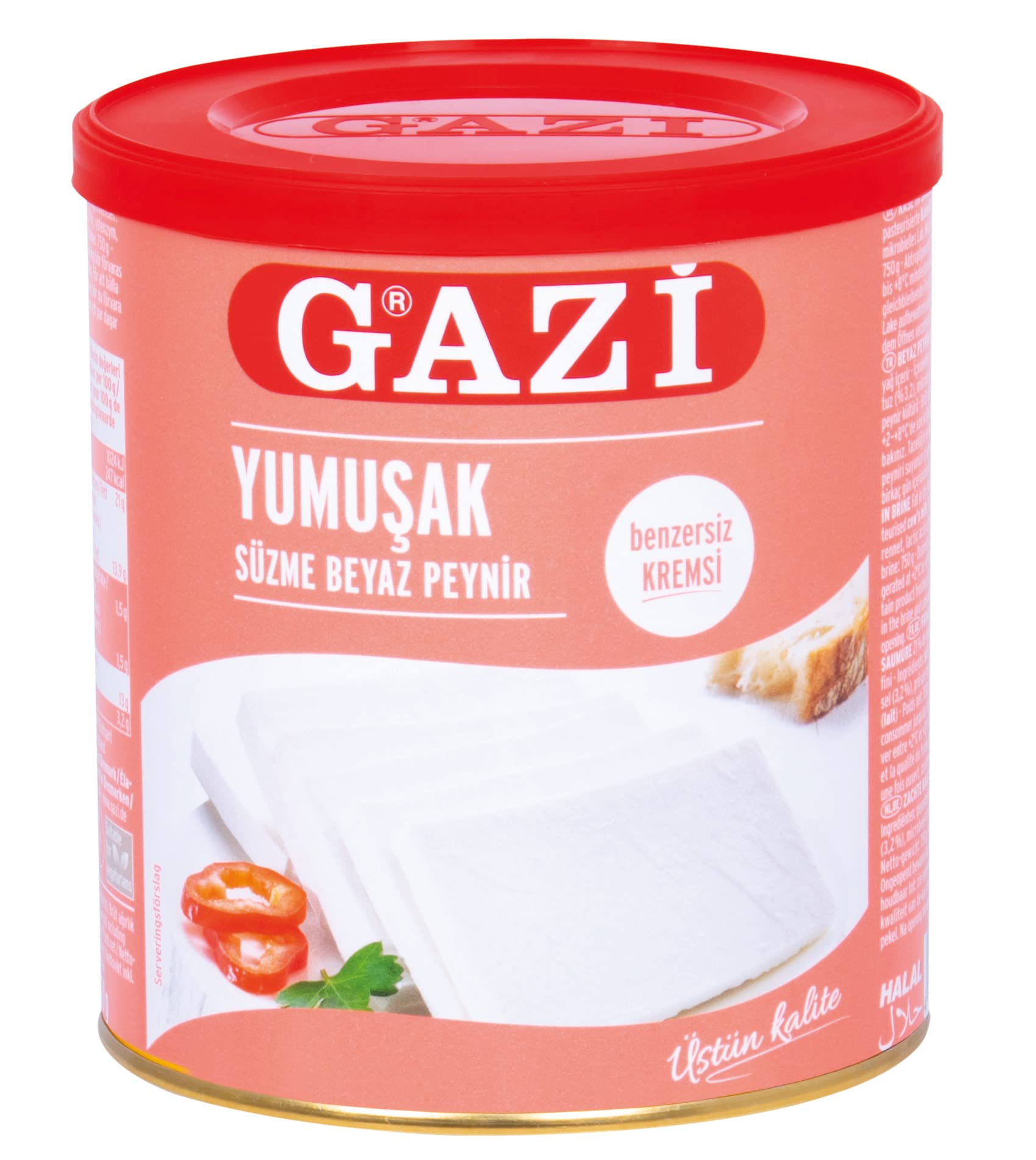 Gazi Yumusak Hirtenkäse - 1x 500g Dose - cremiger Weich-Käse aus Kuhmilch, Kuhkäse Süzme Beyaz Peynir mit 55% Fett i.Tr., besonders zart und cremig, für Salate, als Füllung in Teigrollen
