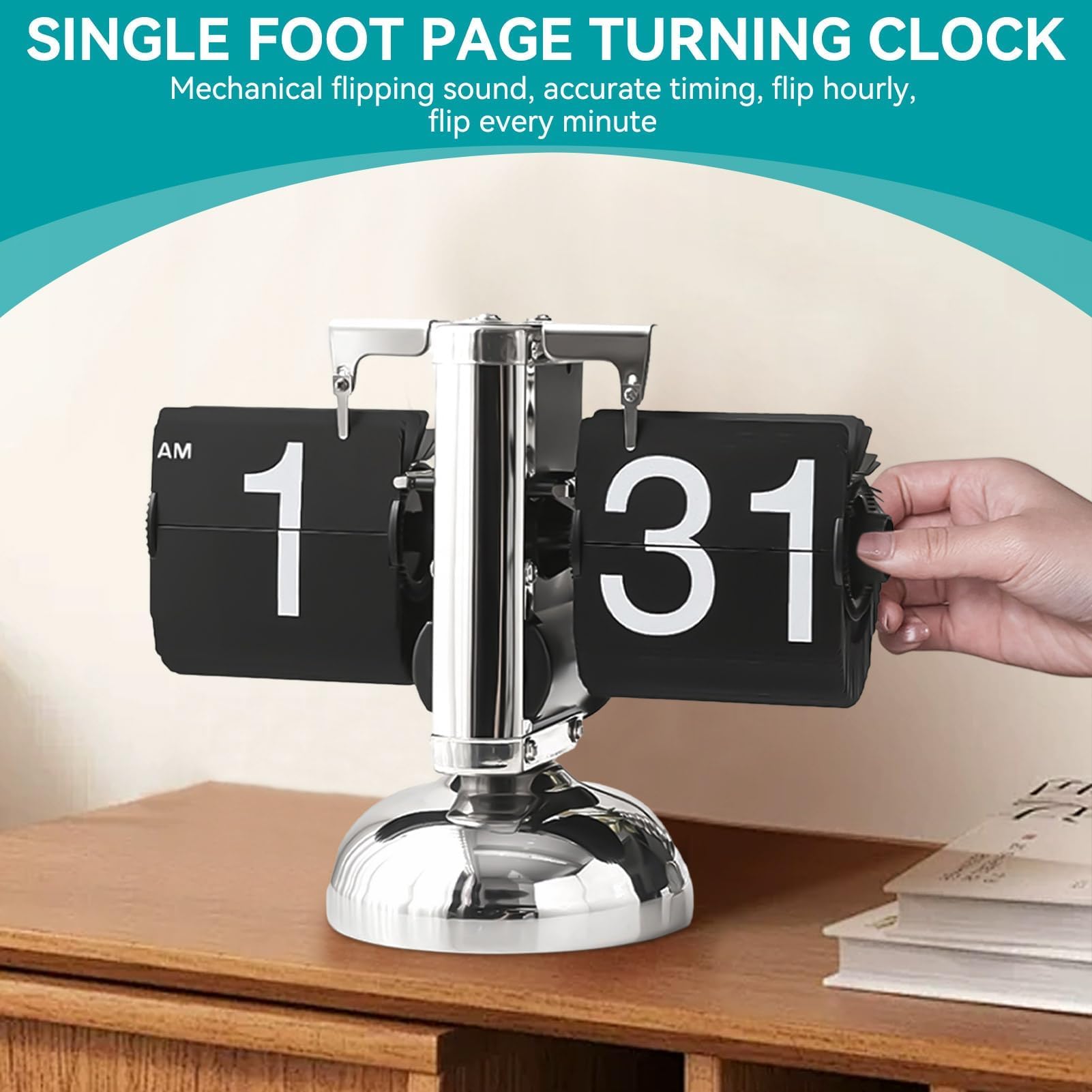 HERCHR Voltear El Reloj, Reloj Retro Abatible, Reloj De Escritorio, Reloj De Vuelta Automática Reloj De Mesa, Digital con Tapa, para El Hogar, Oficina, Decoración De