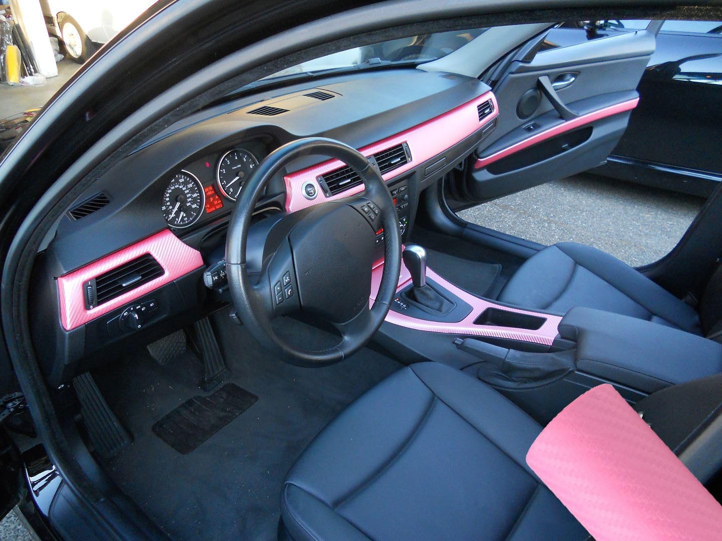 LZLRUN 3D Pink Carbon Fiber Vinyl Wrap Roll with Air Release Bubble Free Adhesive Film for Car DIY Interior Exterior with Installation Tools (1FT x 10FT)