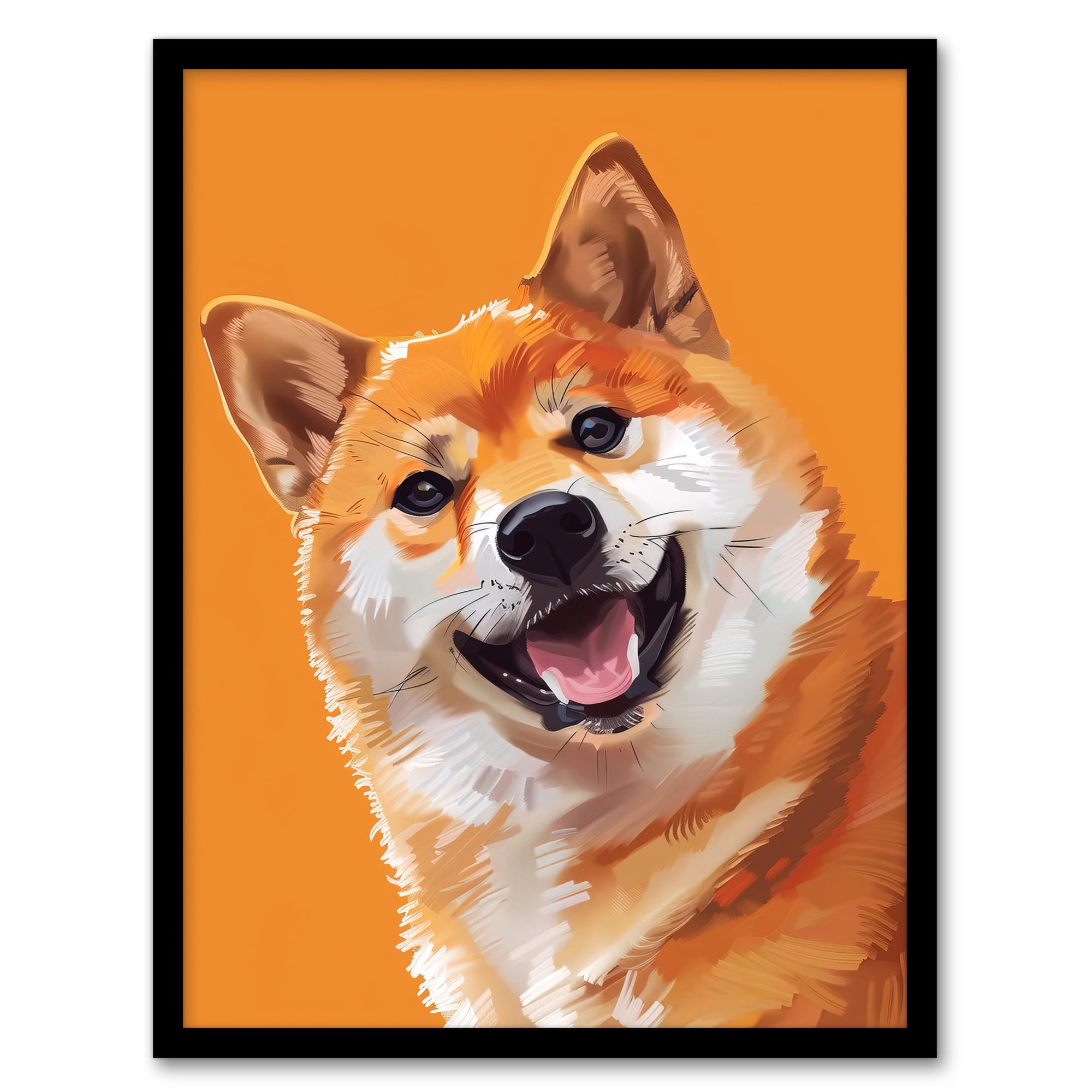 Happy Shiba Inu Dog Lover Pet Portrait - Orange Framed Art Print - A4 Size