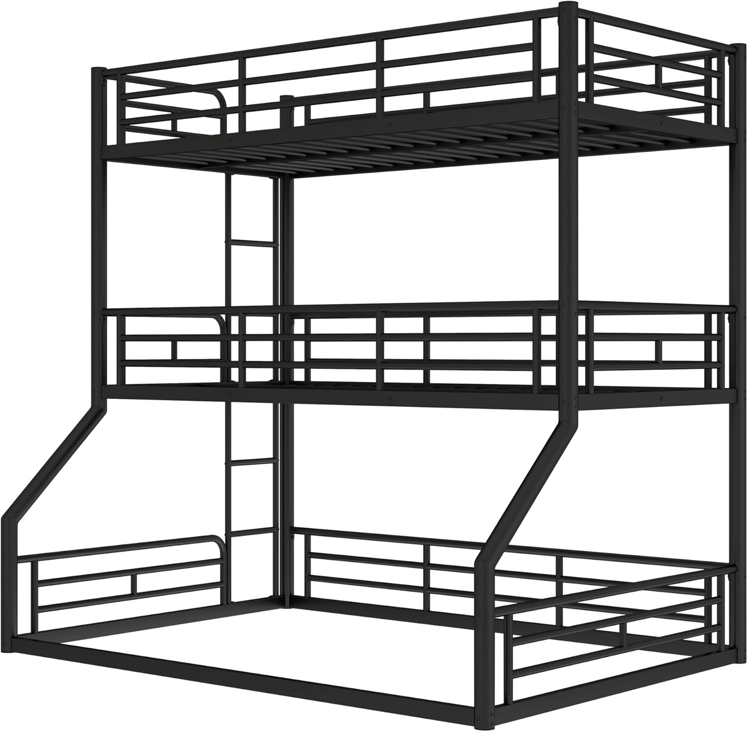 LUMISOL 3 Bunk Bed Twin Over Full Metal Triple Bunk Beds with Ladders and Full-Length Guardrail, Floor Triple Bunk Bed for Teens, Noise Free, Black