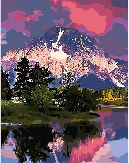 Lxmsja Sunset Mountain Paint by Numbers Kit for Adults, Lake Acrylic Paint by Numbers for Adults Beginner, DIY Craft Supplies Oil Painting Kits for Home Wall Decor 16x20 inch (No Frame)