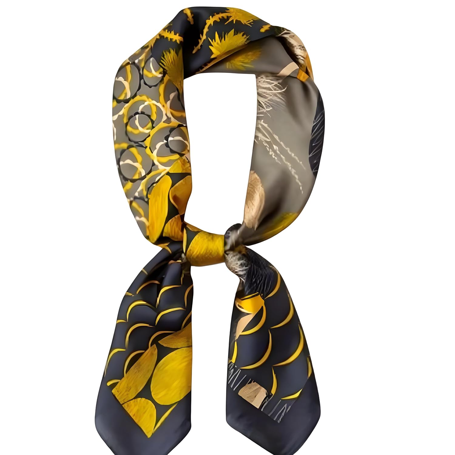 Silk Scarf, Black Yellow Floral...