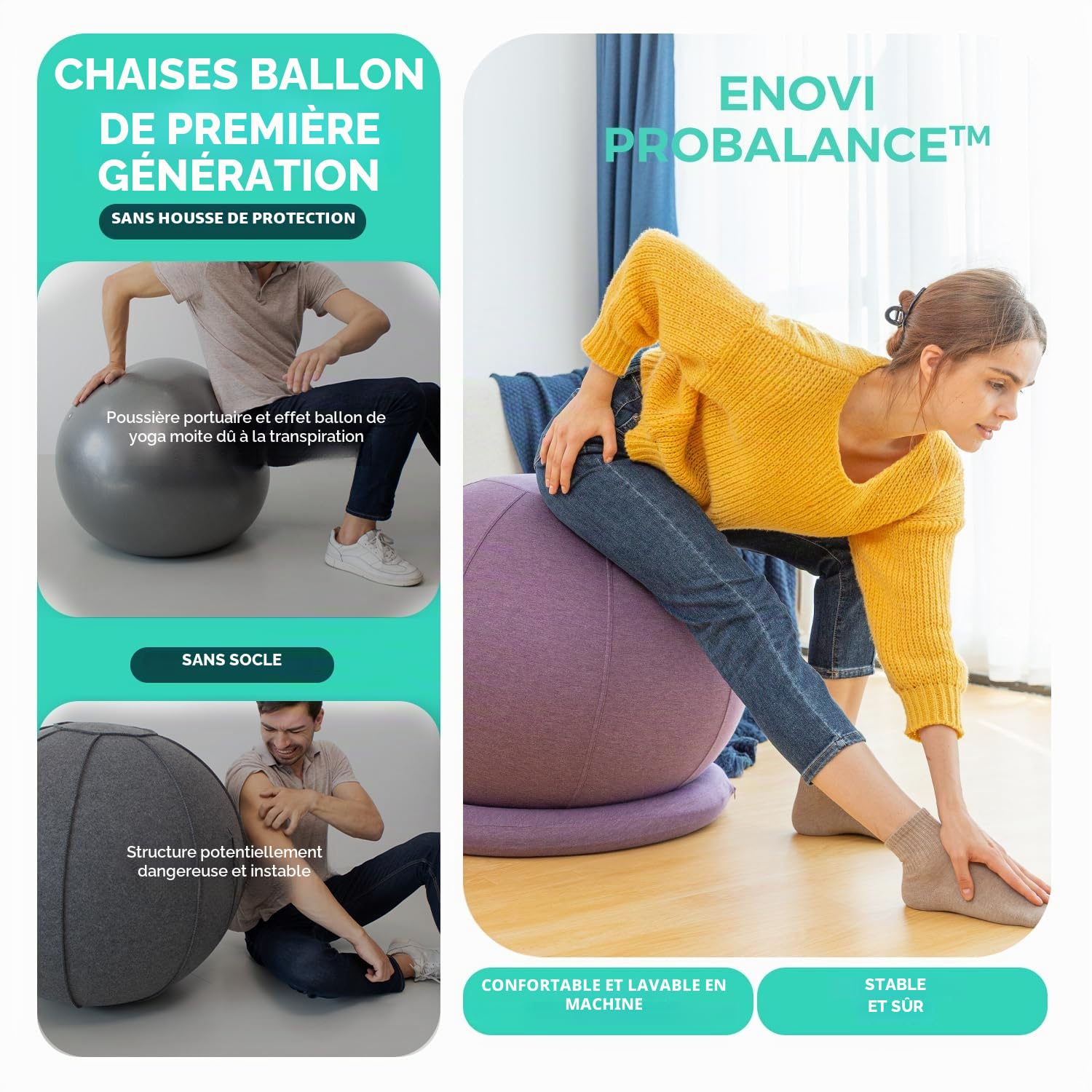 ProBalanceΩ Chaise Ballon, Ballon Siege Bureau, Ballon Grossesse Avec Housse De Protection, 65FG