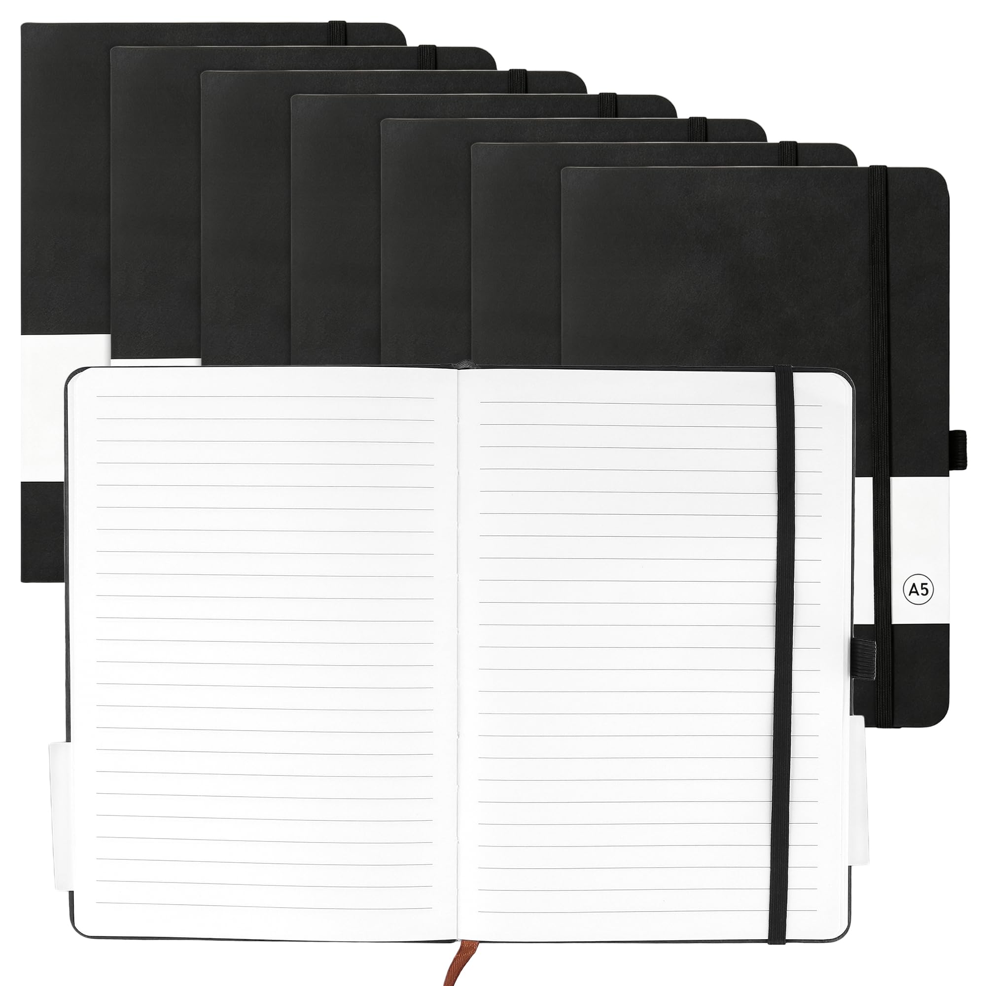 MUKCHAP 8 Pack A5 Lined Notebook Black, 200 Pages, 80gsm Paper, 21.5 x 15 cm, Paper Notepad Journal for Home, Office and Travel
