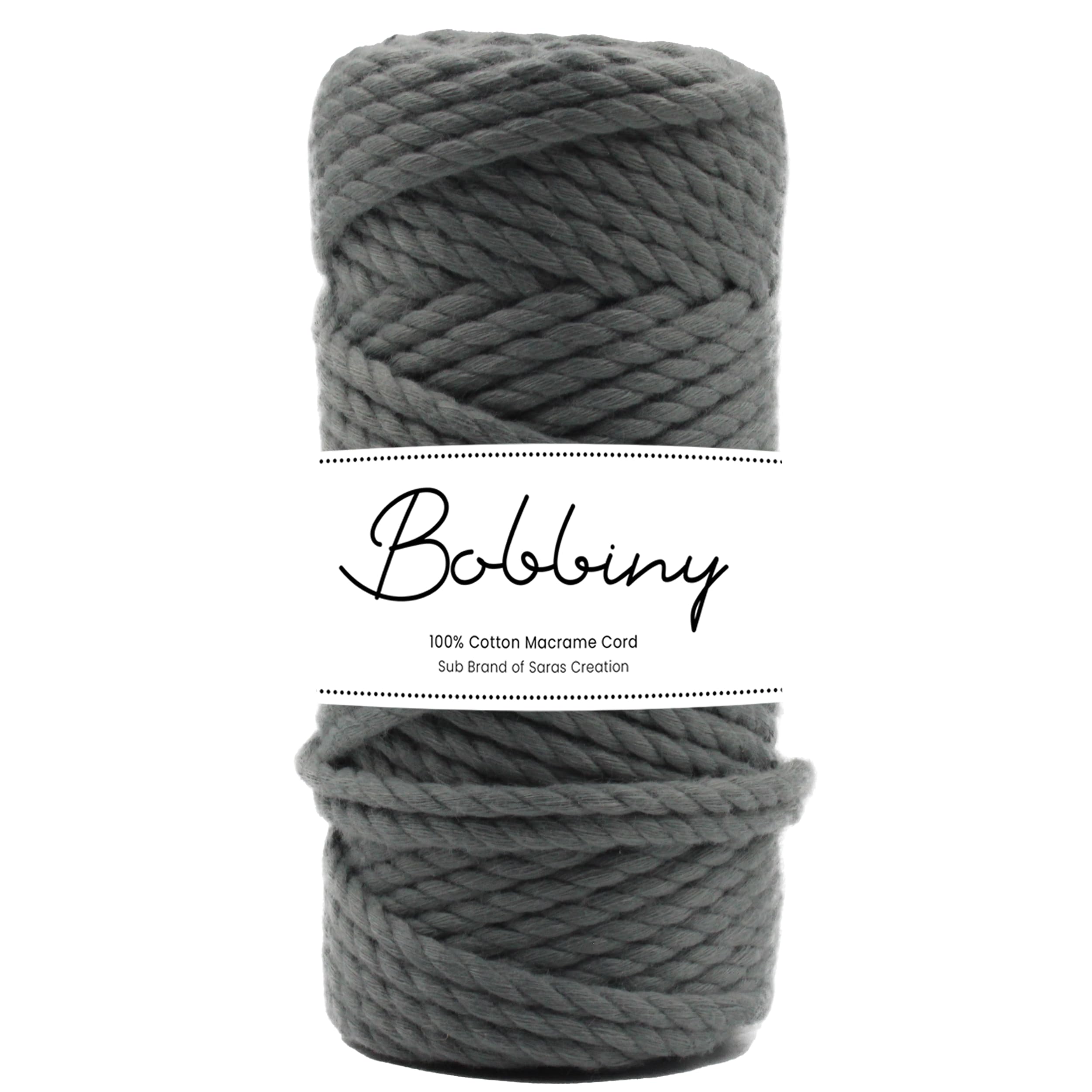 Bobbiny | 3 Ply Twisted Macrame Cotton Cord Dori (Roll Packaging) Thread for Macrame DIY and Other Projects | Grey | 4mm,100 Meter