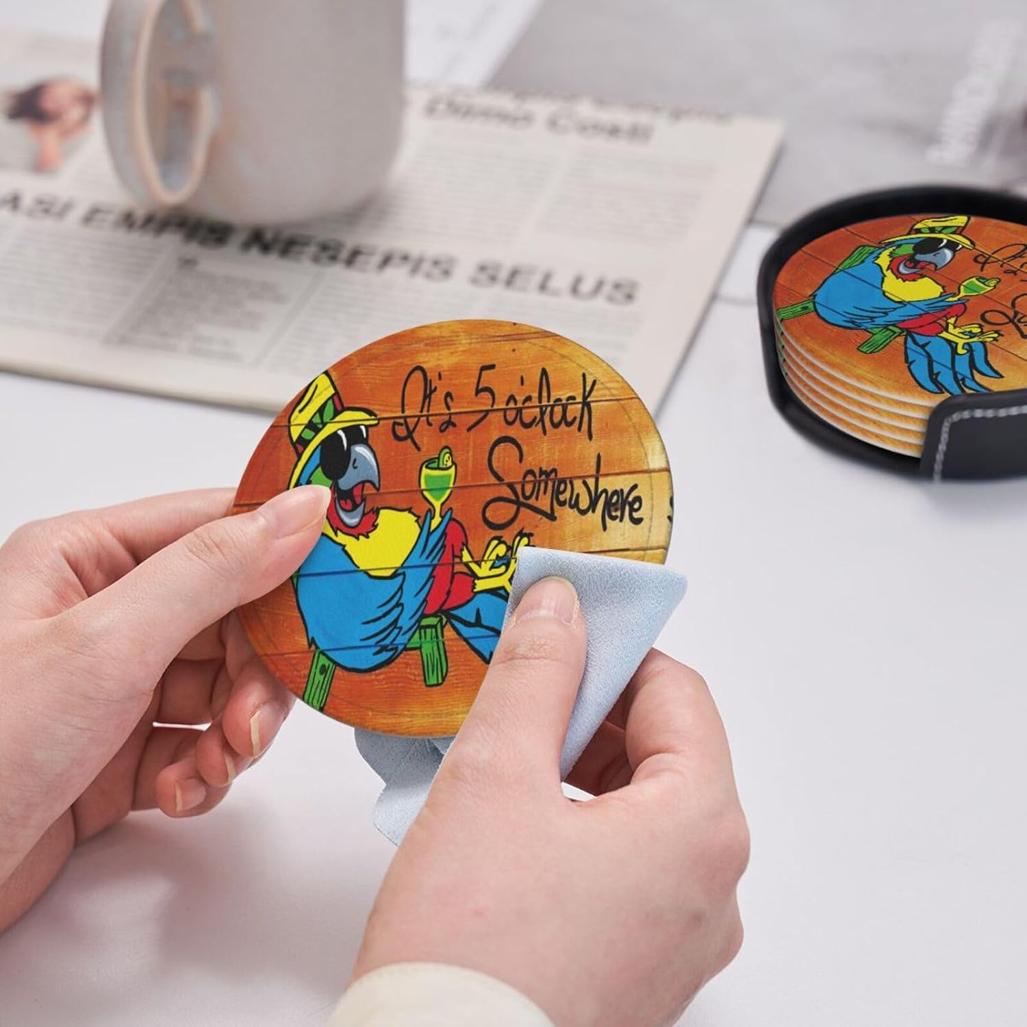 It's 5 O'Clock Somewhere Coasters Set of 6 for Drinks Coffee Table Gifts Home Décor 3.9 Inches