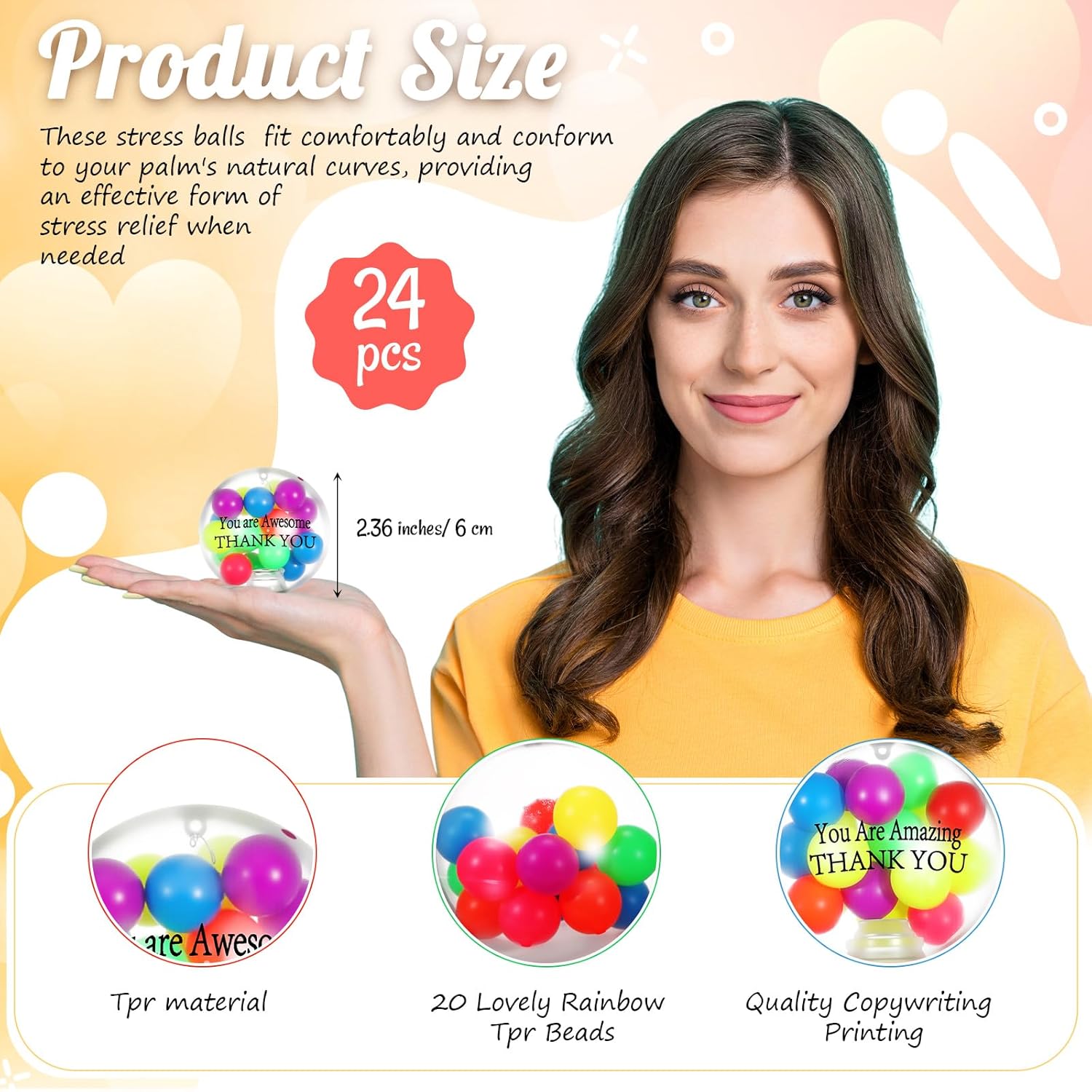 Shappy 24 Pcs Thank You Gift Stress Relief Balls Fidget Stress Color Sensory Ball Bulk Toy for Adults Asmr Therapy Toys Staff Team Appreciation Gifts for Employees 2.36 Inch