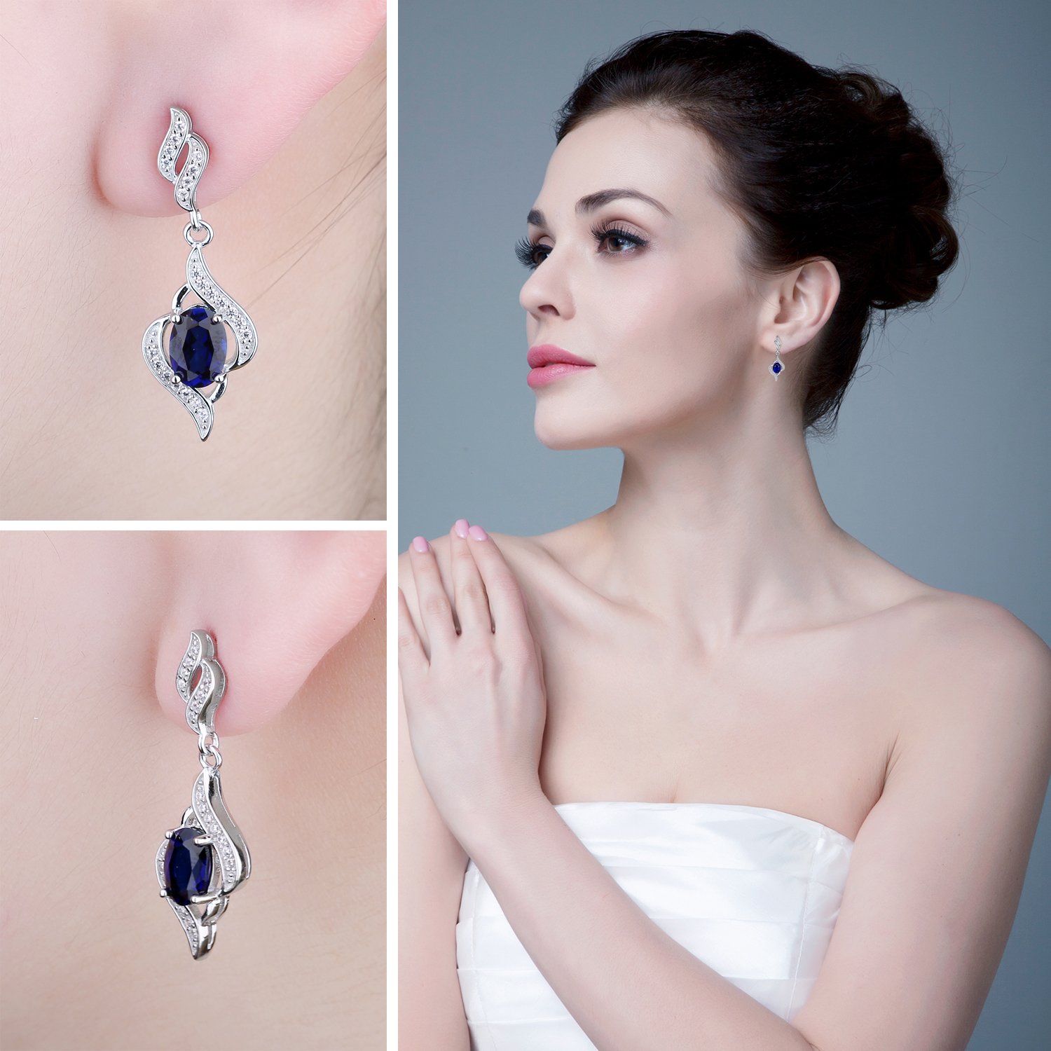 JewelryPalace Luxus Oval 2.2ct Erstellt Blau Saphir Ohrhänger Ohrstecker, Blauer Stein Schmuck Set, Ohrringe Silber 925 Mädchen Echt Silber Damen 925, Schmuck Ohrringe Frauen Geschenke Rosegold Gold