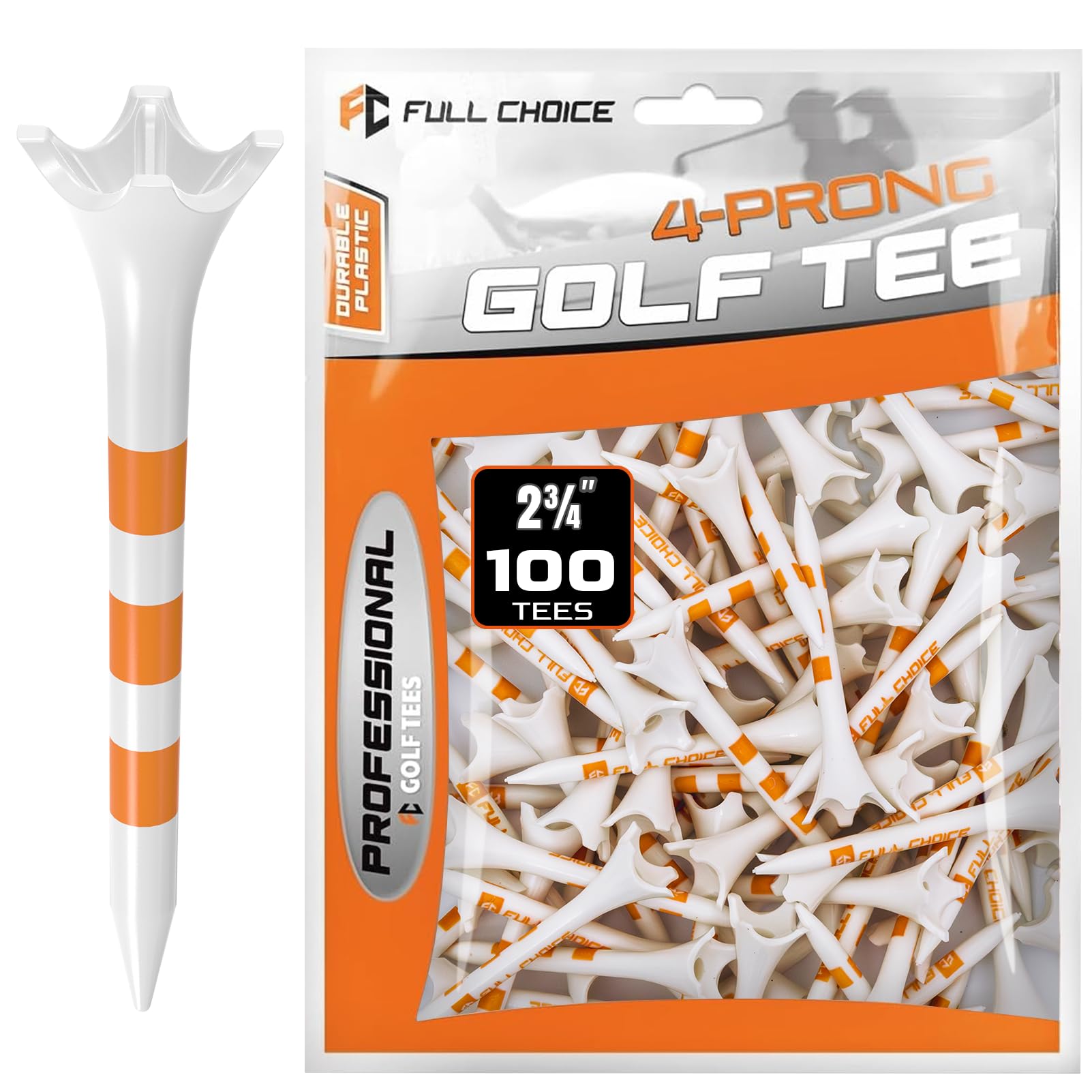 60/100 Pack Plastic Golf Tees (2-3/4"or 3-1/4"), Enhanced Durability & Stability, Designed to Reduce Friction and Side Spin