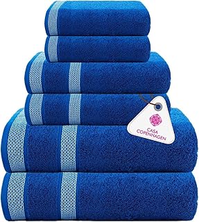 Casa Copenhagen Juego Solitaire Toallas de 6 piezasde - Azul eléctrico, 600 g/m². 2 Toallas de baño, 2 Toallas de Mano, 2 paños de Suave algodón Egipcio para baño, Cocina y Ducha