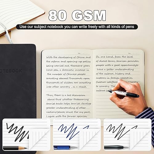 Miniatura 4 de Cuaderno rayado, 240 páginas, tamaño A5, 5.7 x 8.3 pulgadas, diarios de piel sintética con soporte elástico para bolígrafo, papel grueso de 80 GSM,