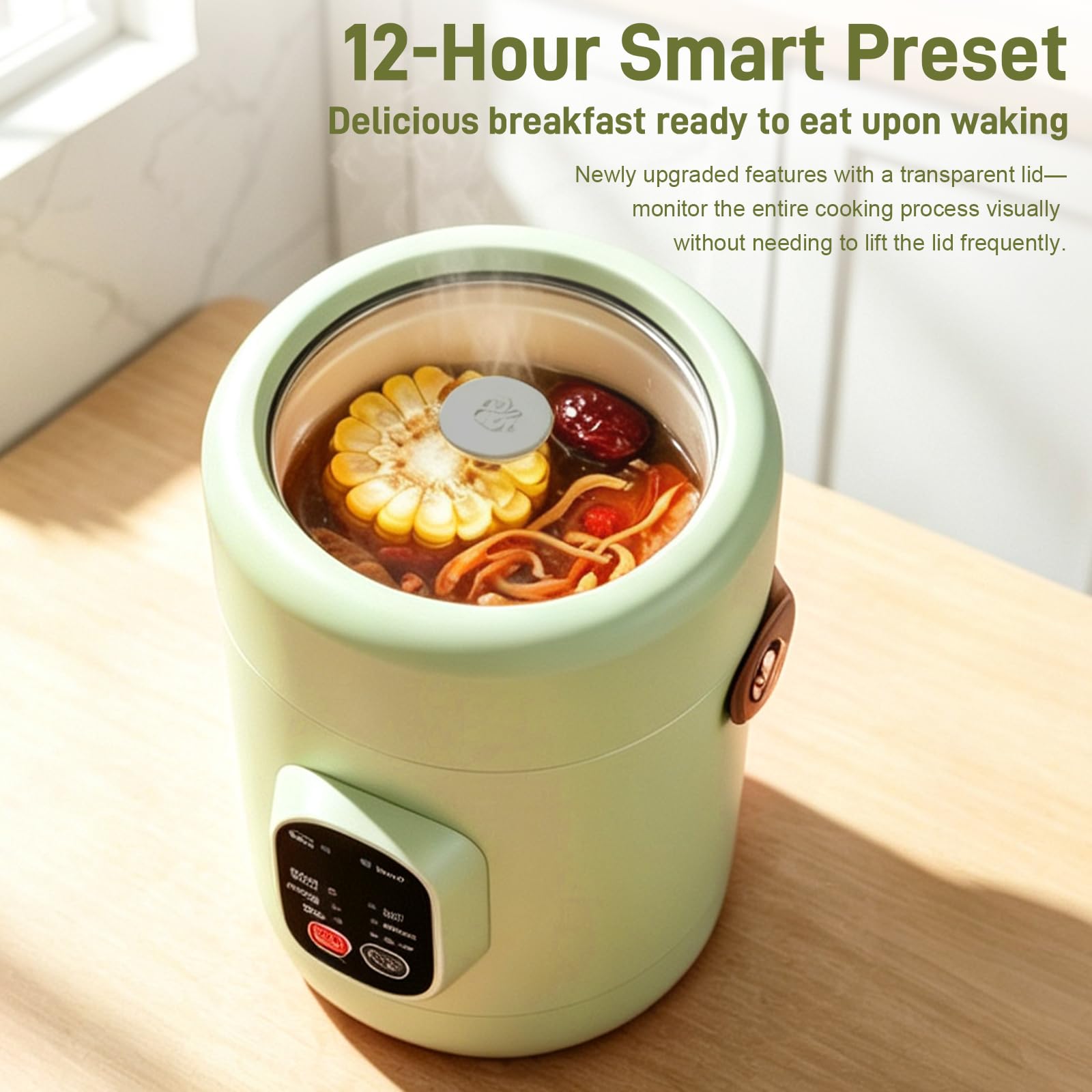 Olla eléctrica portátil de 1,2 L, con cesta vapor de acero inoxidable, cocina de viaje multifunción de 500 W, 8 funciones y temporizador inteligente 12 h, ideal para pasta, sopas y olla caliente